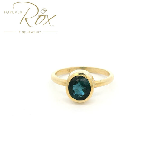 Custom Bezel Set Round Cut Blue Indicolite Tourmaline Ring - Forever Rox Fine Jewelry