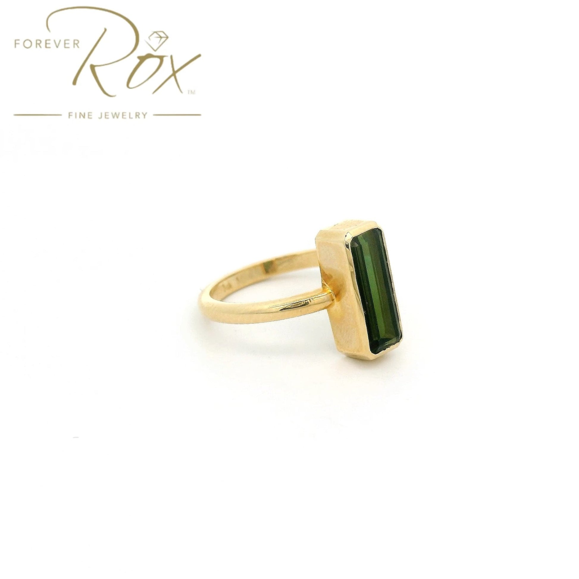 Custom Bezel Set Step Cut Green Tourmaline Ring - Forever Rox Fine Jewelry