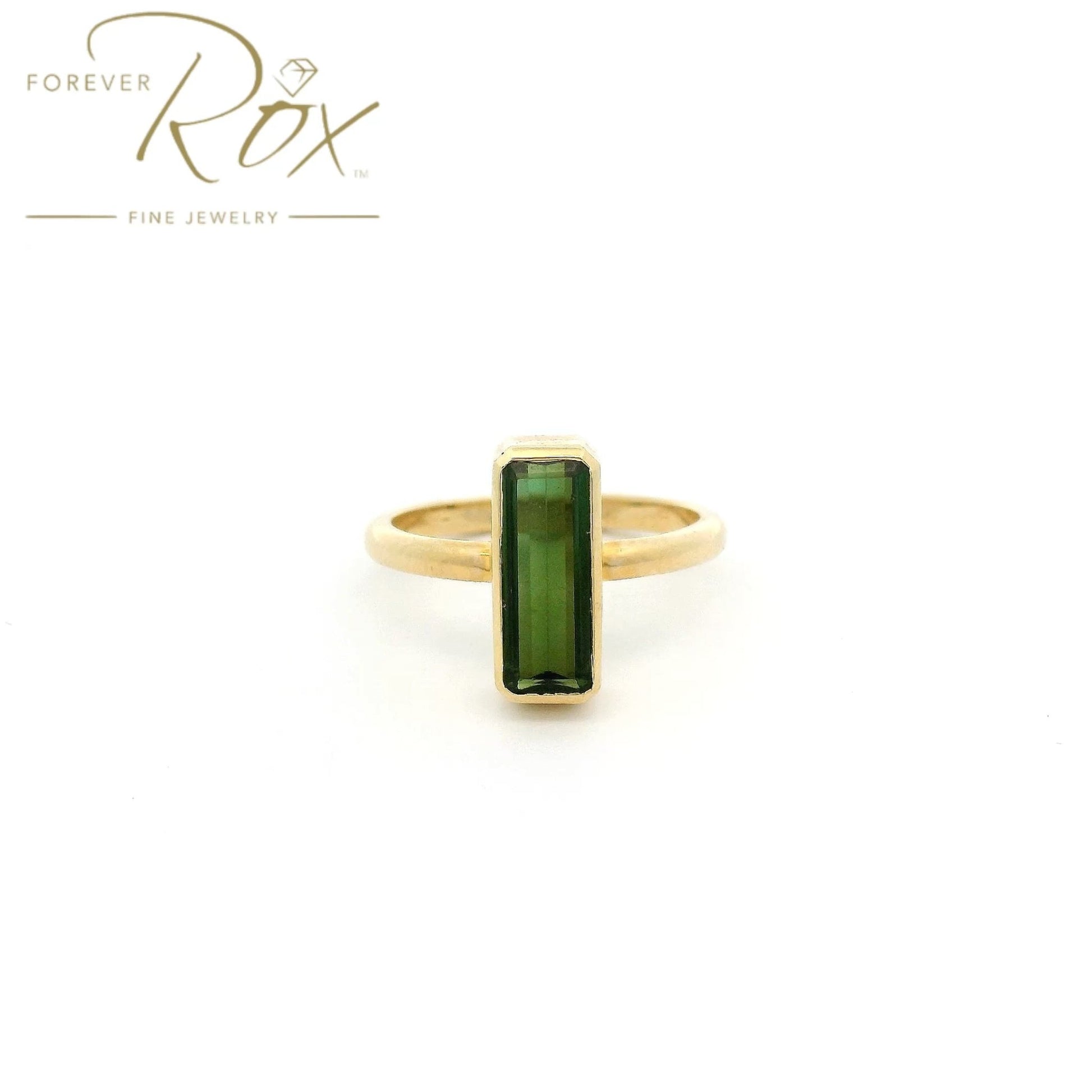 Custom Bezel Set Step Cut Green Tourmaline Ring - Forever Rox Fine Jewelry