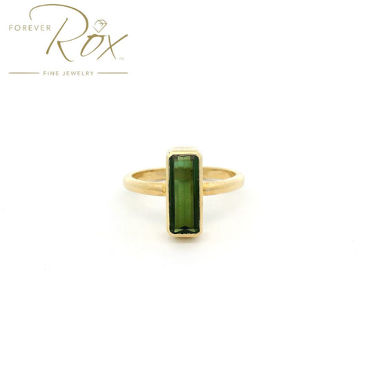 Custom Bezel Set Step Cut Green Tourmaline Ring - Forever Rox Fine Jewelry