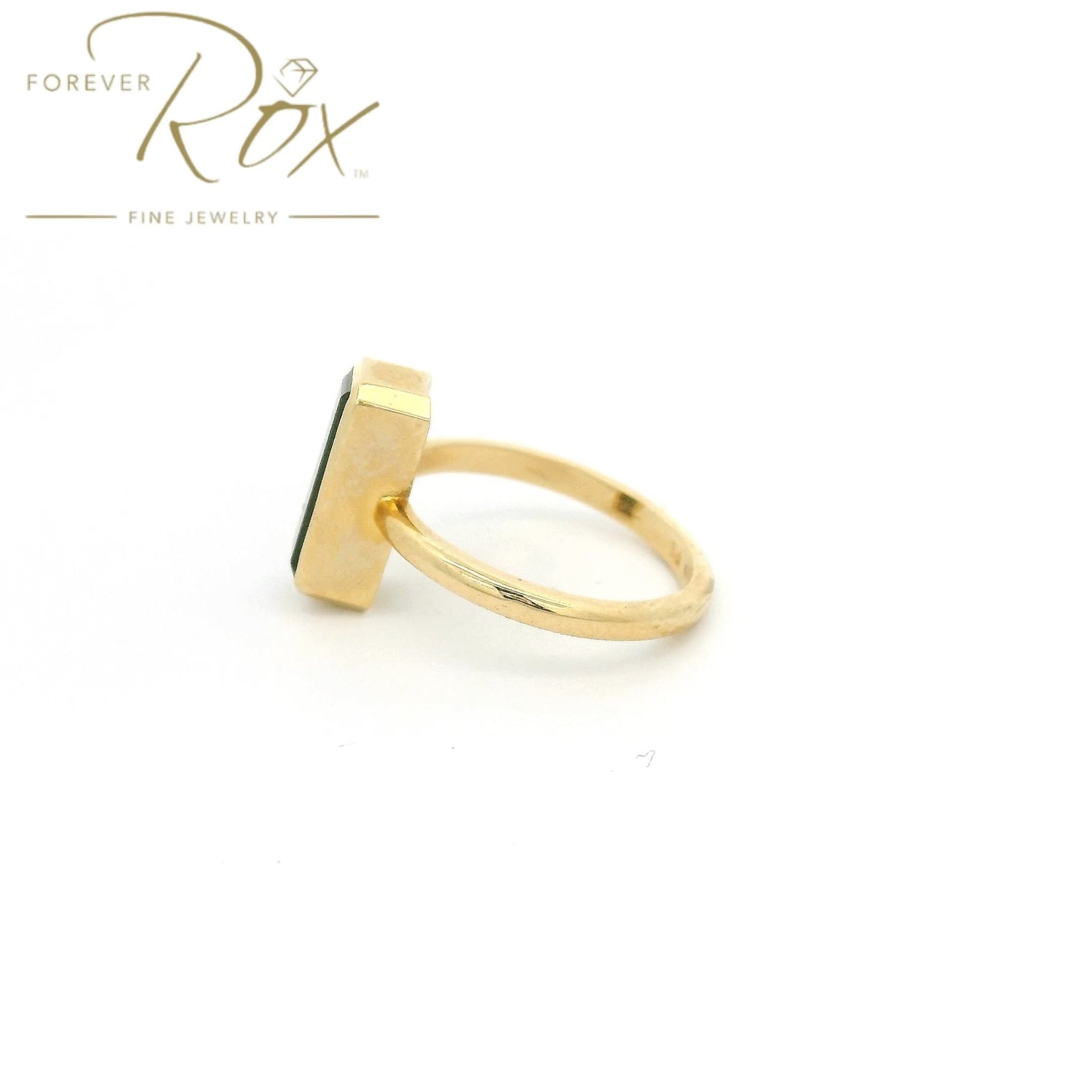 Custom Bezel Set Step Cut Green Tourmaline Ring - Forever Rox Fine Jewelry