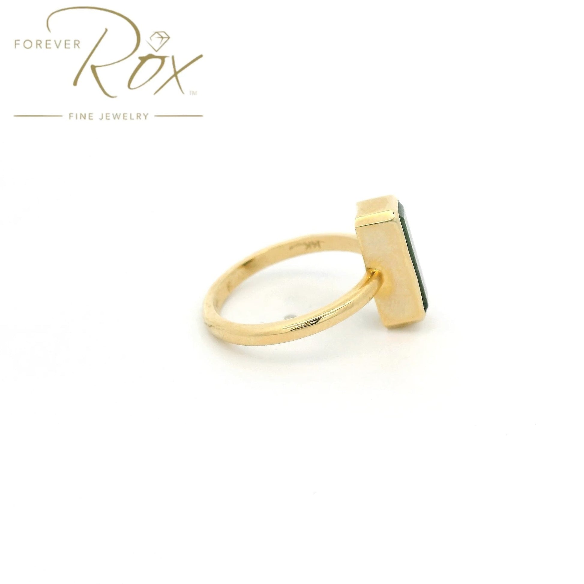 Custom Bezel Set Step Cut Green Tourmaline Ring - Forever Rox Fine Jewelry