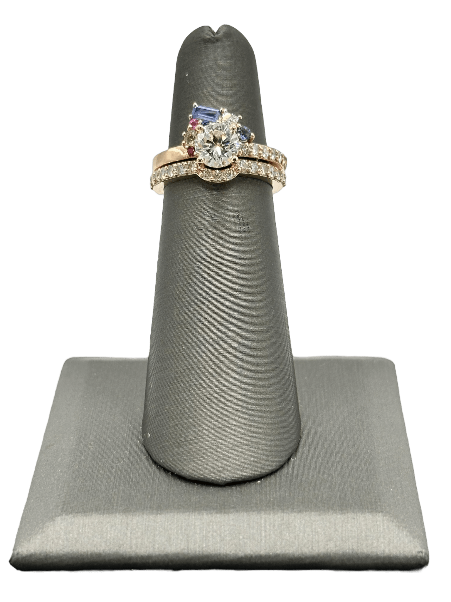 Custom Diamond and Color Stone Ring with Matching Fitted Band - Forever Rox