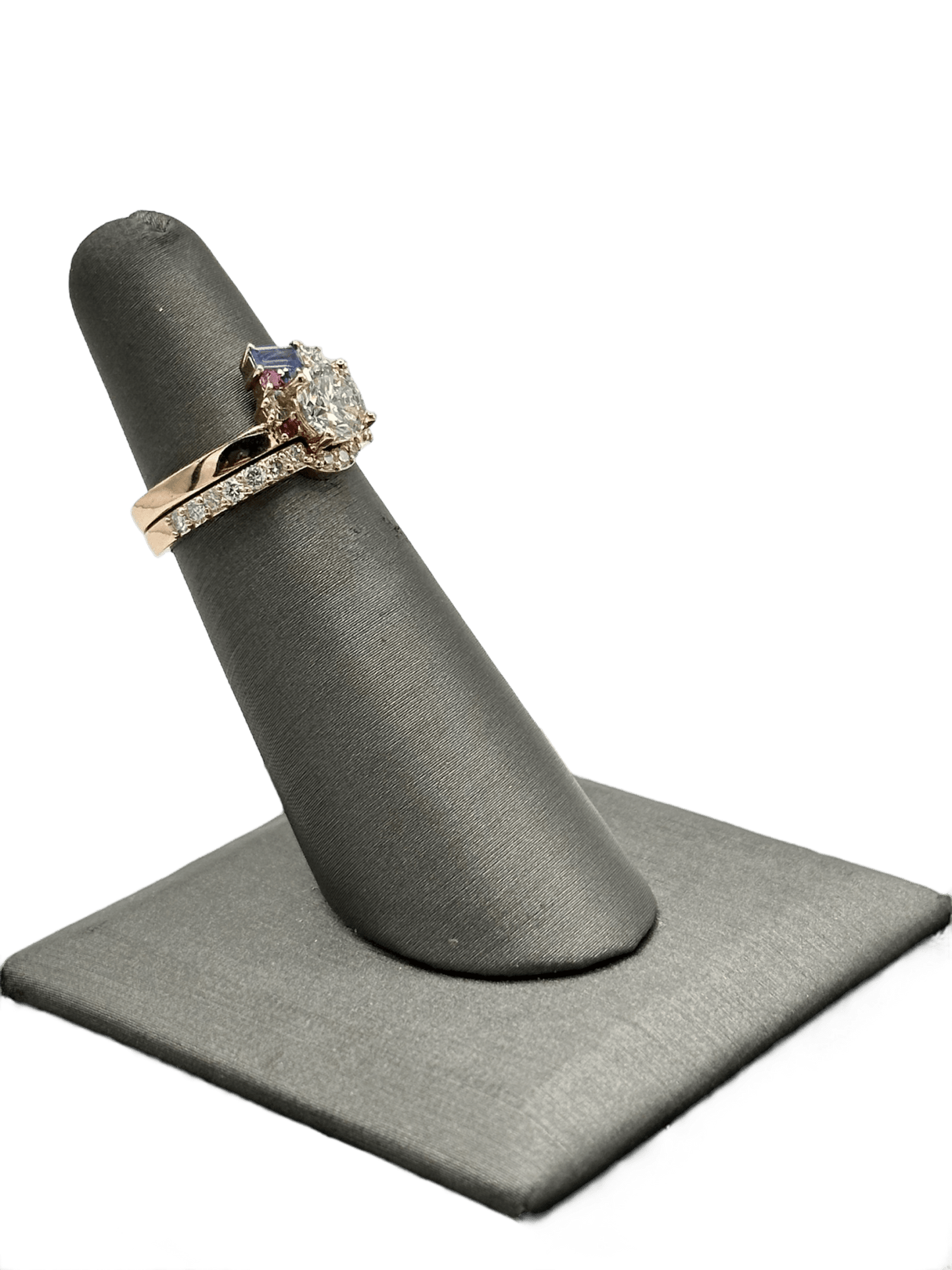 Custom Diamond and Color Stone Ring with Matching Fitted Band - Forever Rox