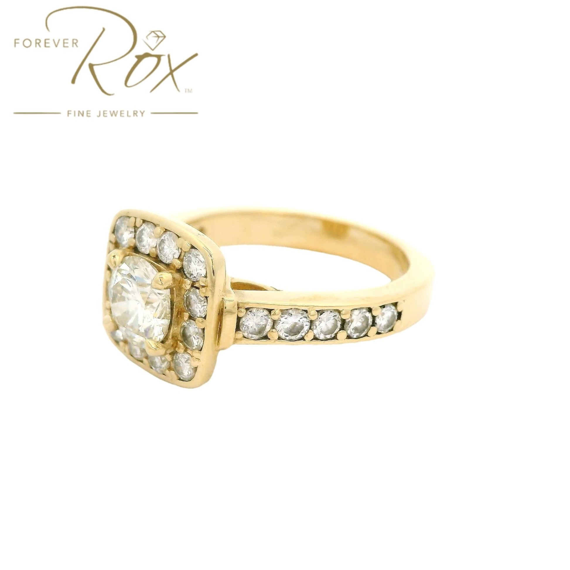 Custom Diamond Wedding Ring With a Diamond Halo & Down The Shank - Forever Rox