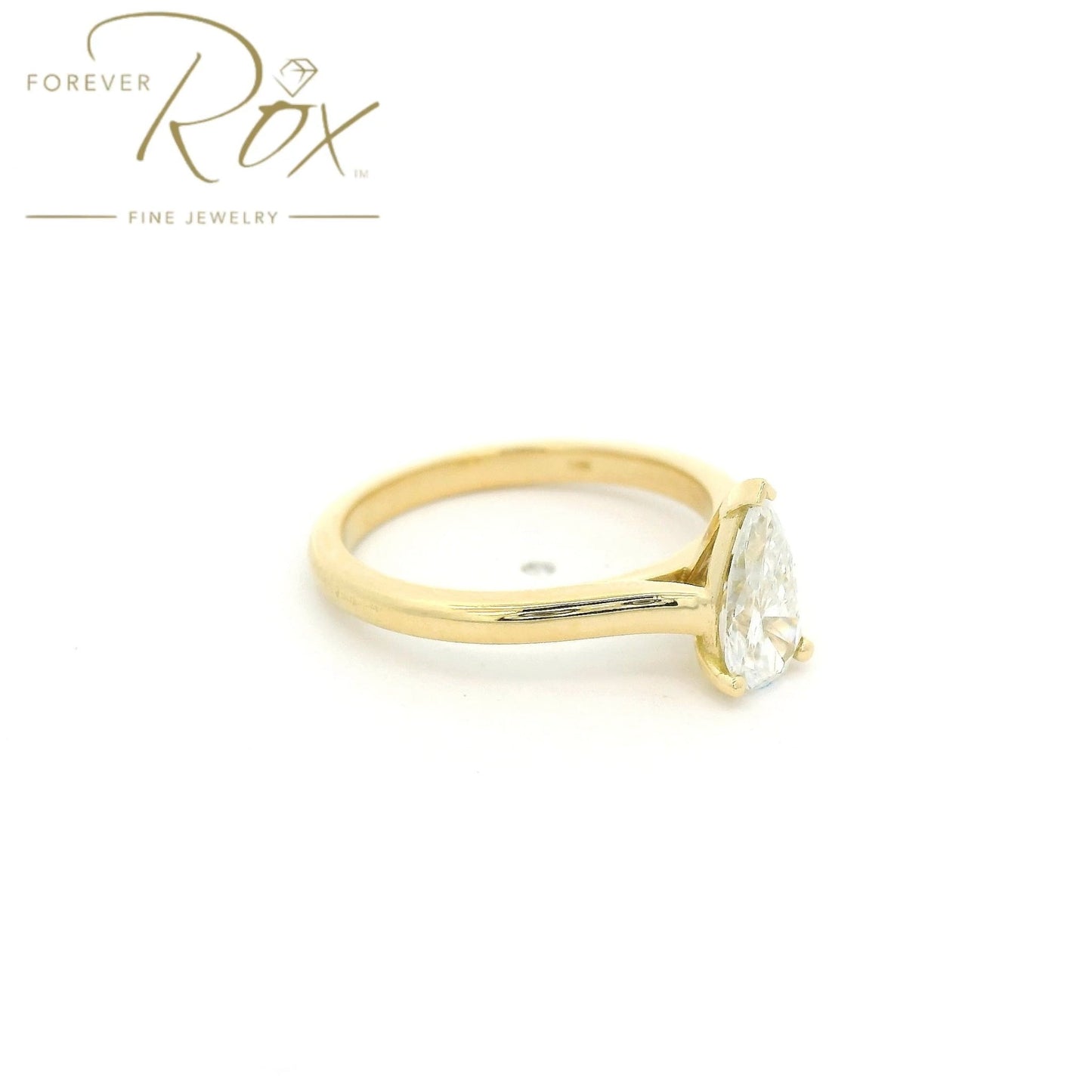Custom Elongated Pear Shape Diamond Solitaire Ring - Forever Rox Fine Jewelry