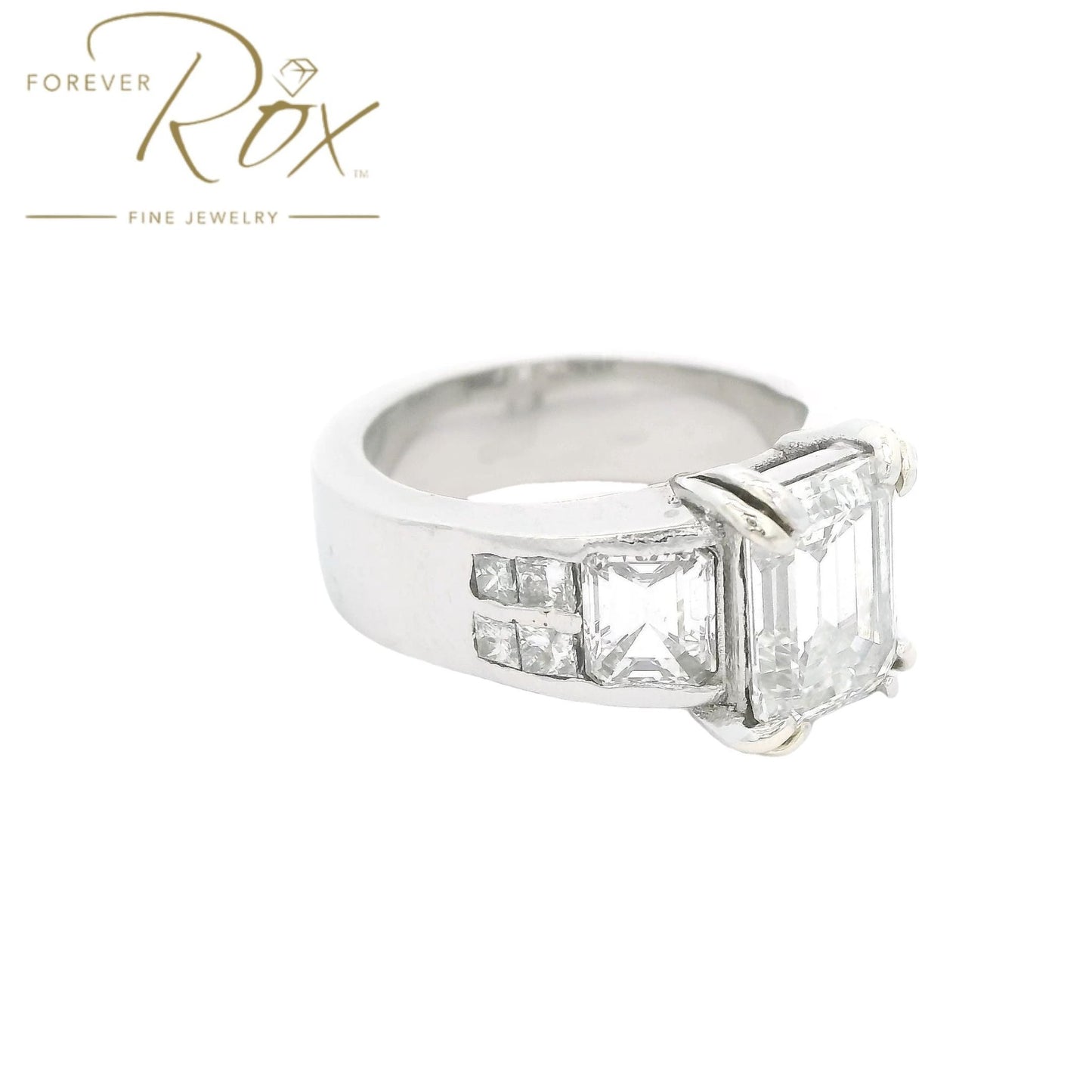 Custom Emerald Cut Diamond Wedding Ring With Square Emerald and Princess Cut Diamonds - Forever Rox