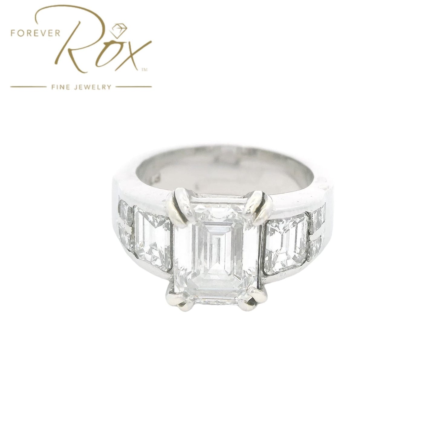 Custom Emerald Cut Diamond Wedding Ring With Square Emerald and Princess Cut Diamonds - Forever Rox