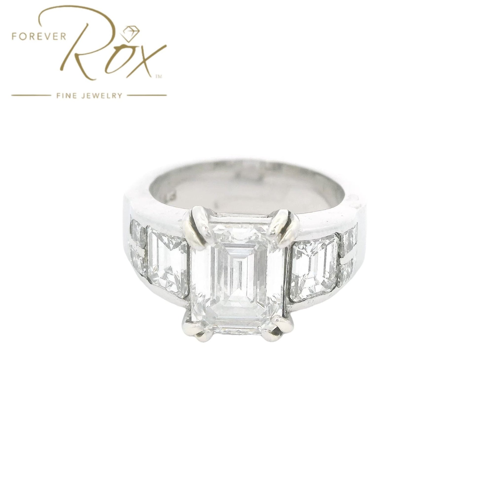 Custom Emerald Cut Diamond Wedding Ring With Square Emerald and Princess Cut Diamonds - Forever Rox