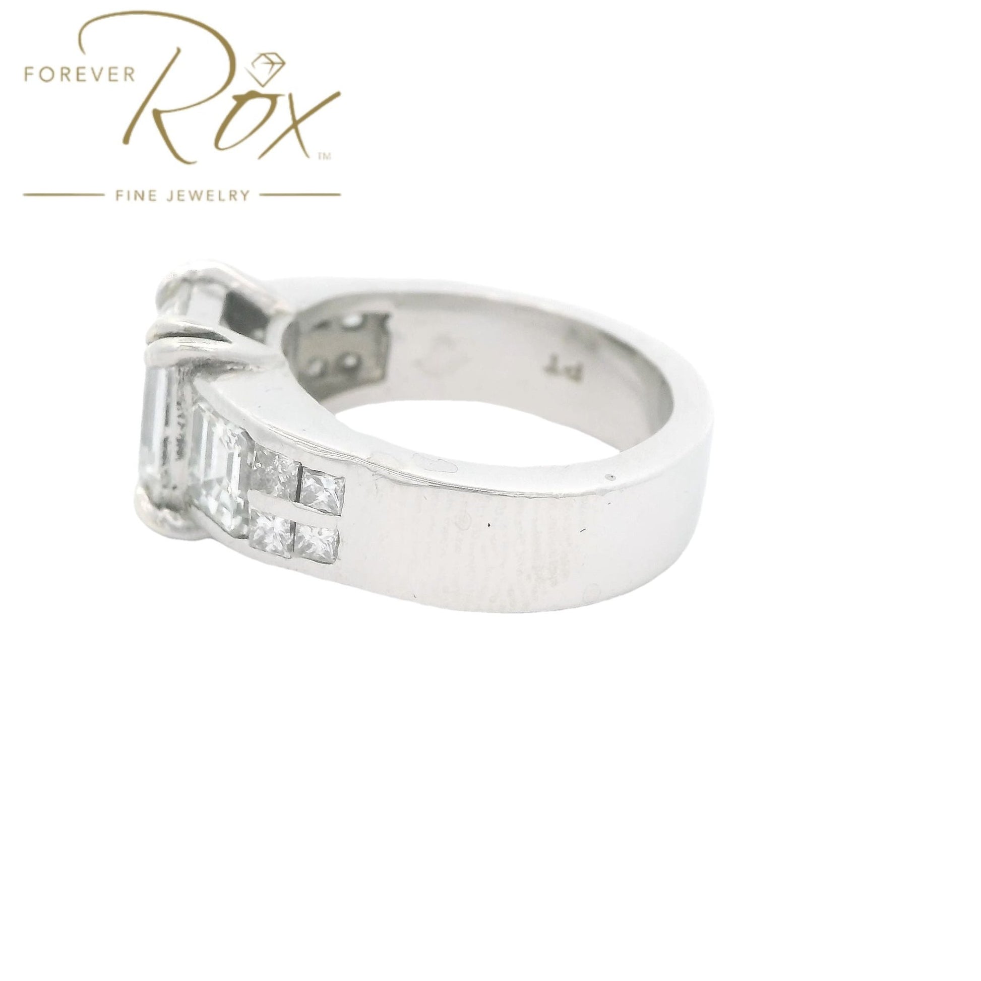 Custom Emerald Cut Diamond Wedding Ring With Square Emerald and Princess Cut Diamonds - Forever Rox