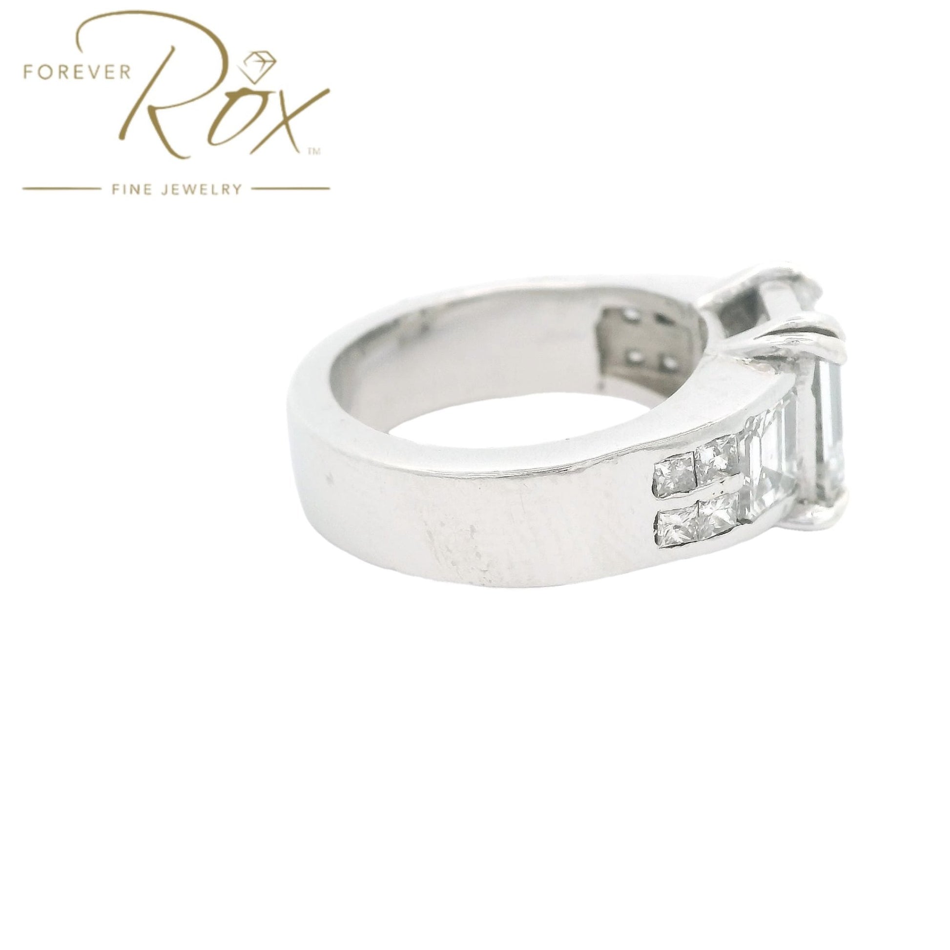 Custom Emerald Cut Diamond Wedding Ring With Square Emerald and Princess Cut Diamonds - Forever Rox