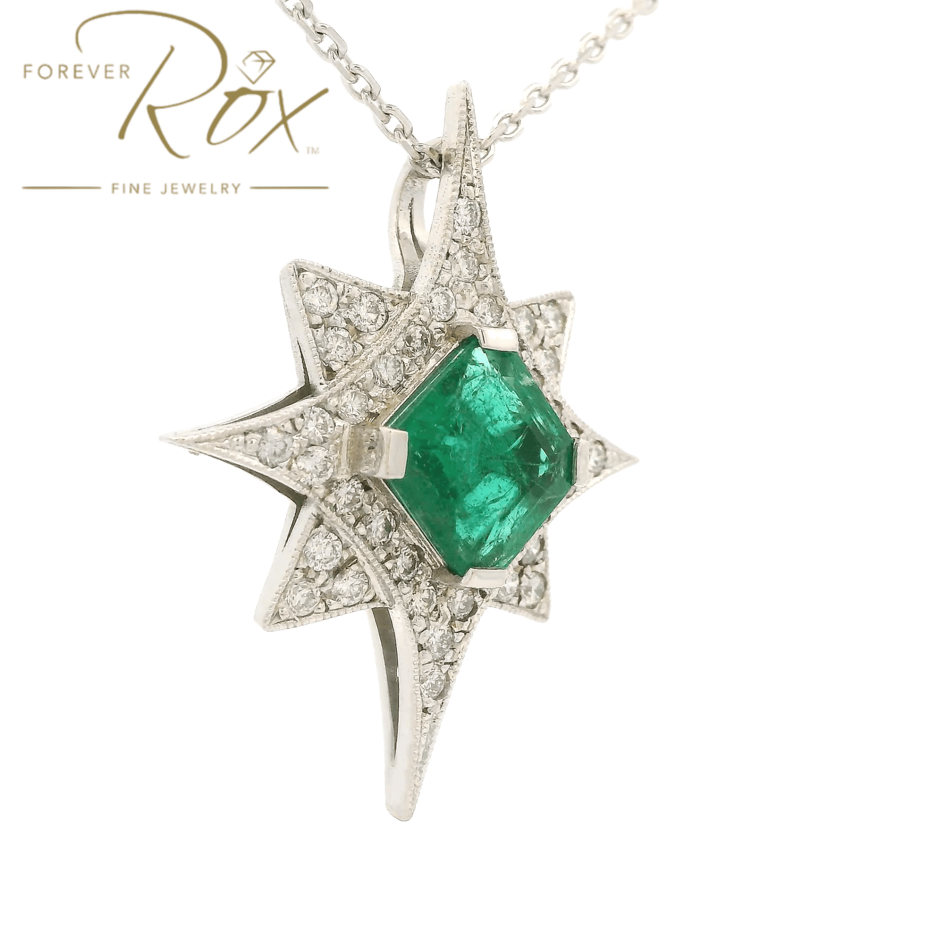 Custom Emerald & Diamond Star Pendant - Forever Rox
