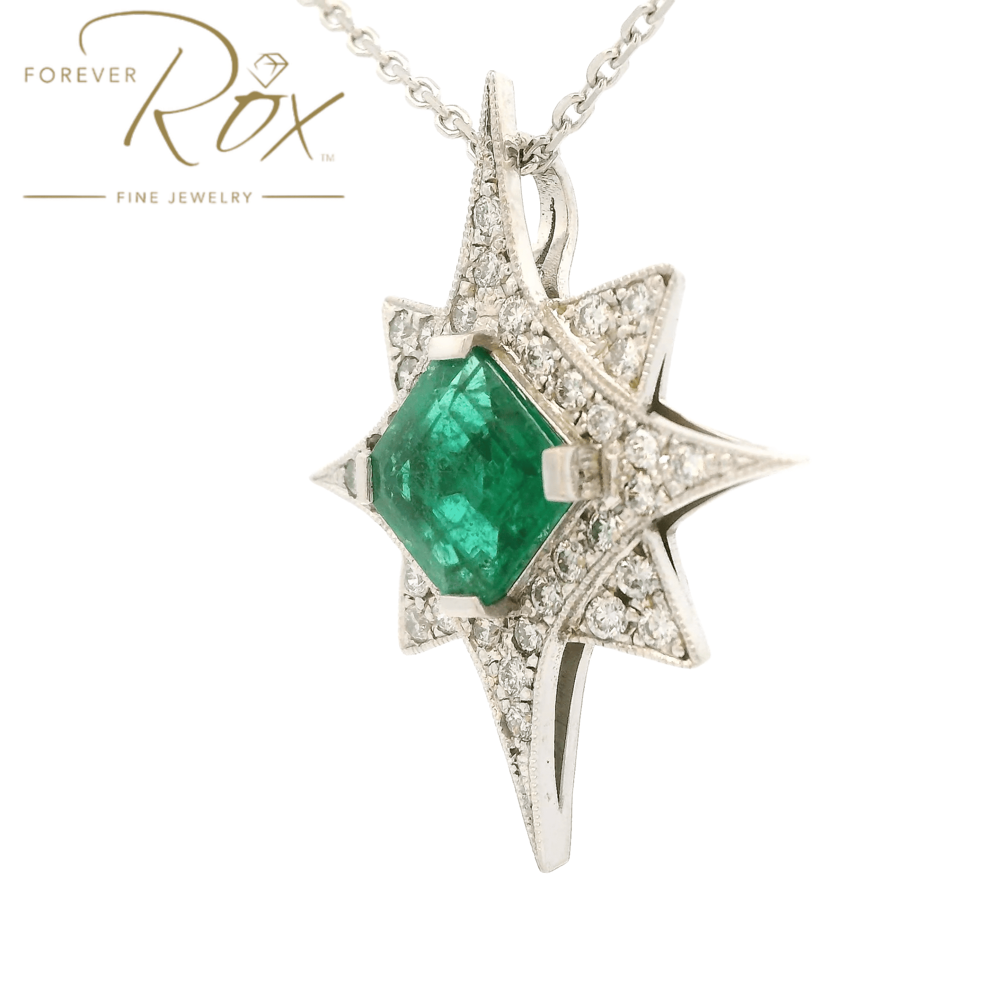 Custom Emerald & Diamond Star Pendant - Forever Rox