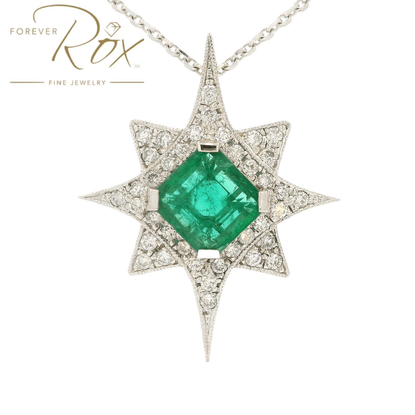 Custom Emerald & Diamond Star Pendant - Forever Rox