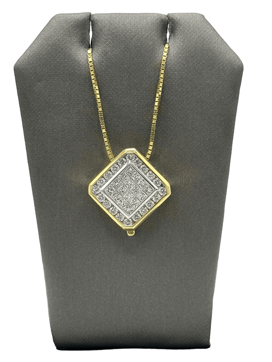 Custom Enhancer Diamond Shaped Pendant With Princess & Round Cut Diamonds - Forever Rox