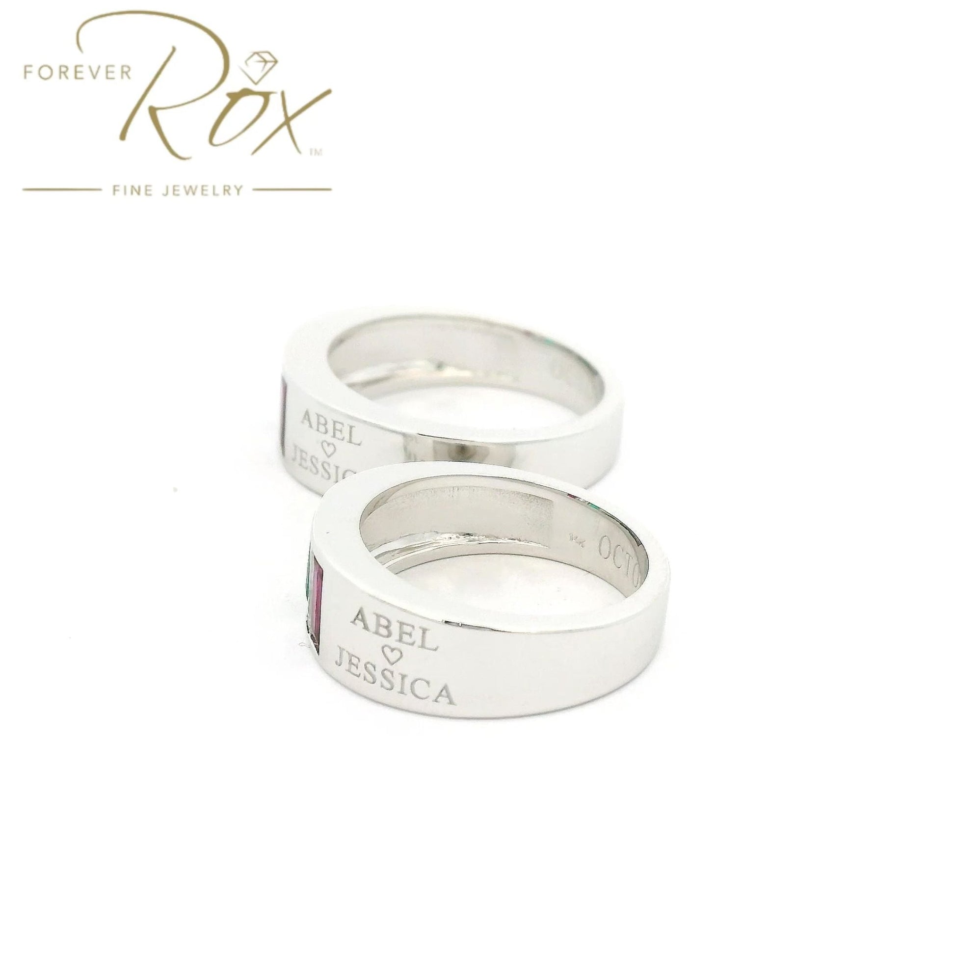 Custom Italian Flag Emerald, Diamond & Ruby Matching Rings - Forever Rox