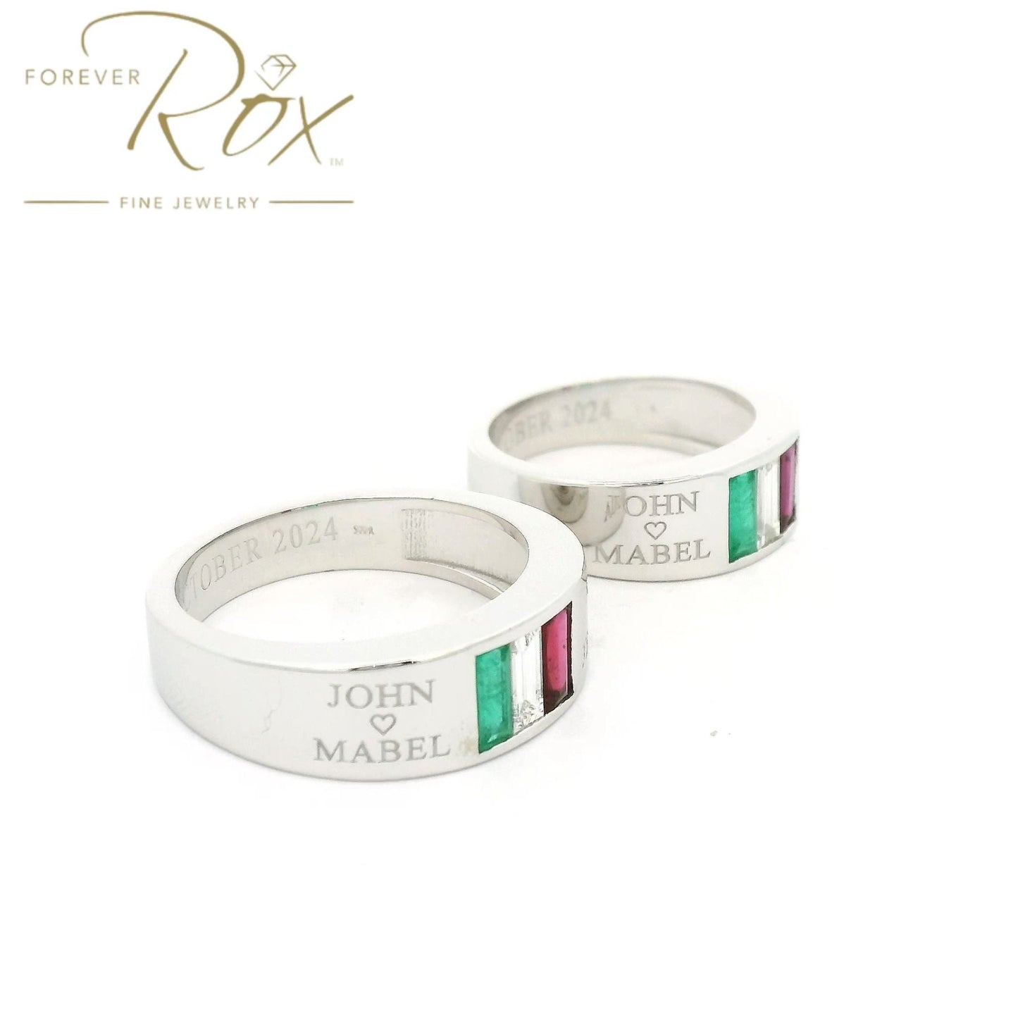 Custom Italian Flag Emerald, Diamond & Ruby Matching Rings - Forever Rox