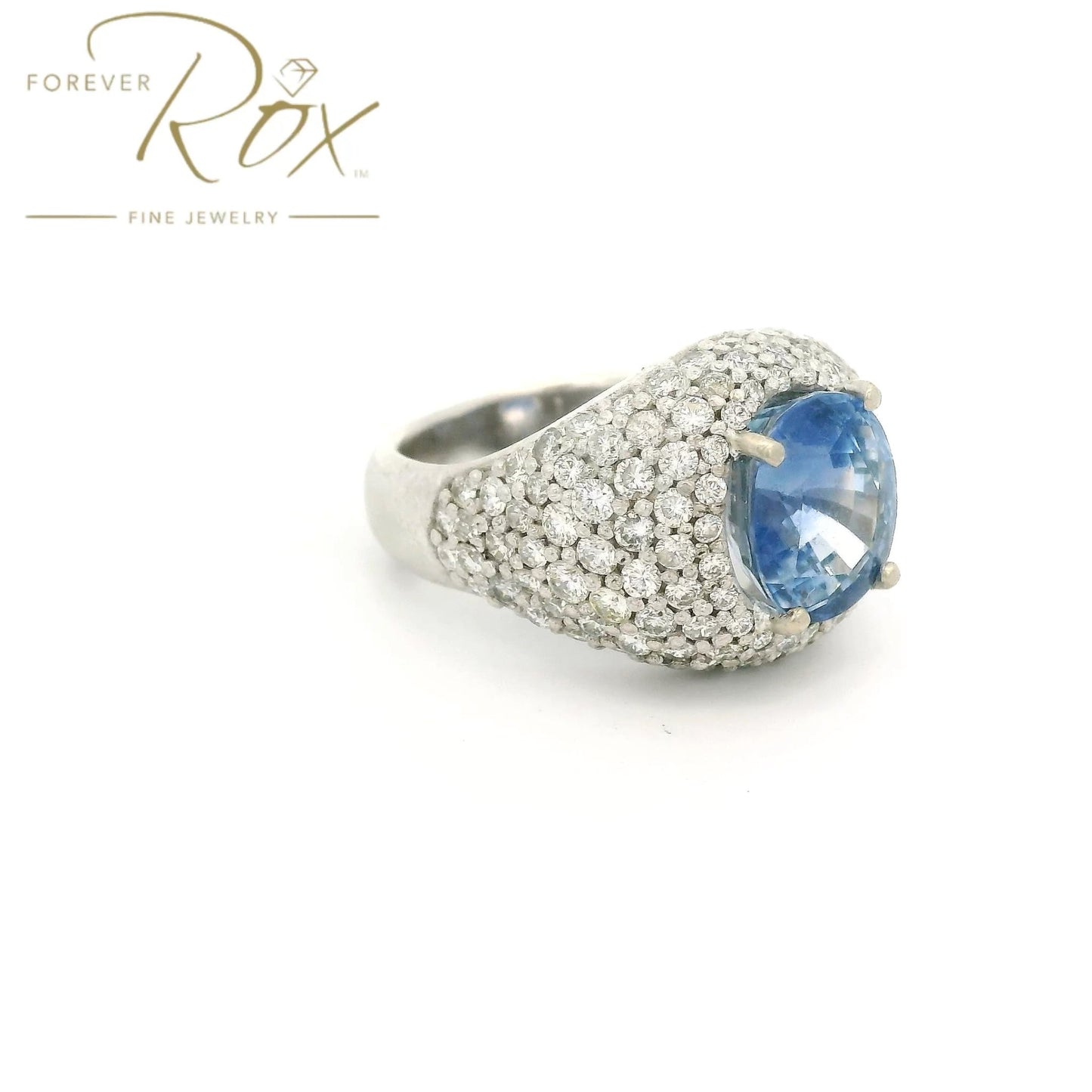 Custom Light Blue Oval Cut Ceylon Sapphire & Pavé Diamond Ring - Forever Rox Fine Jewelry