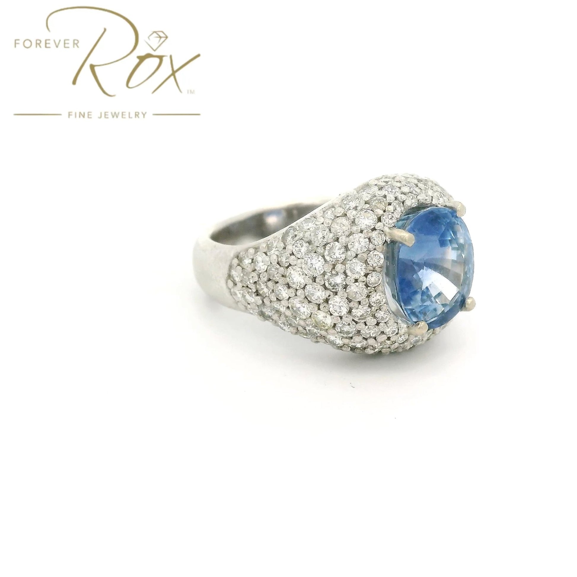 Custom Light Blue Oval Cut Ceylon Sapphire & Pavé Diamond Ring - Forever Rox Fine Jewelry
