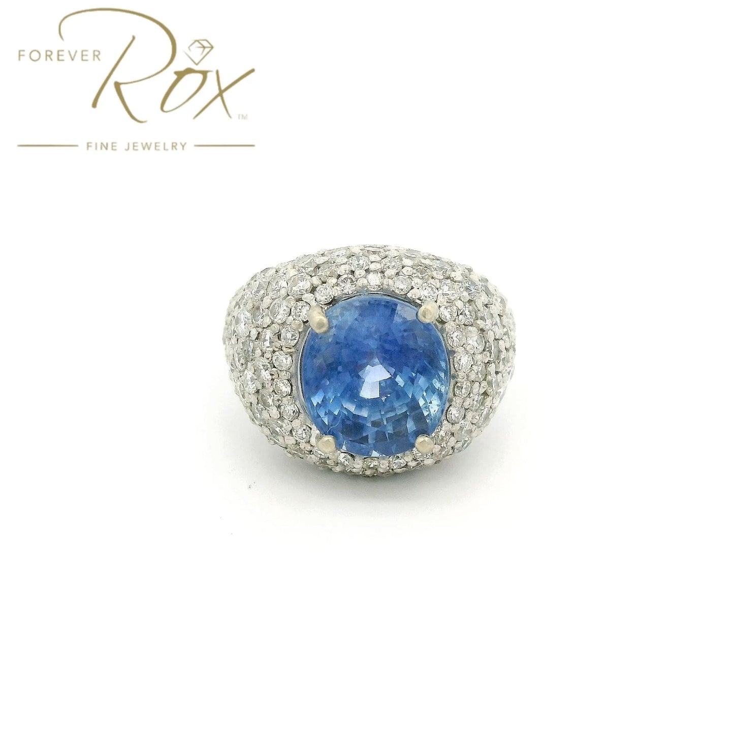 Custom Light Blue Oval Cut Ceylon Sapphire & Pavé Diamond Ring - Forever Rox Fine Jewelry