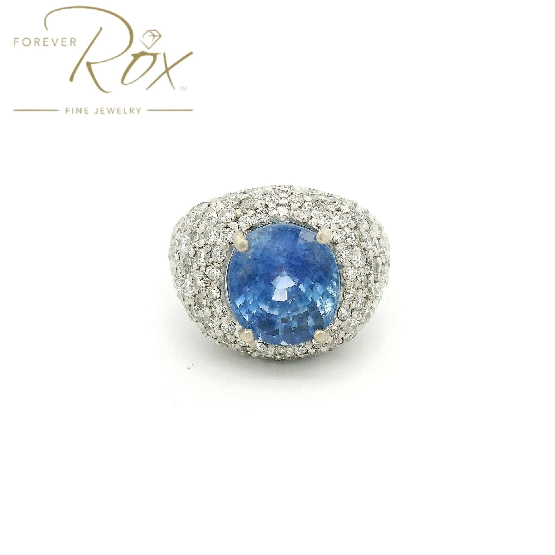 Custom Light Blue Oval Cut Ceylon Sapphire & Pavé Diamond Ring - Forever Rox Fine Jewelry