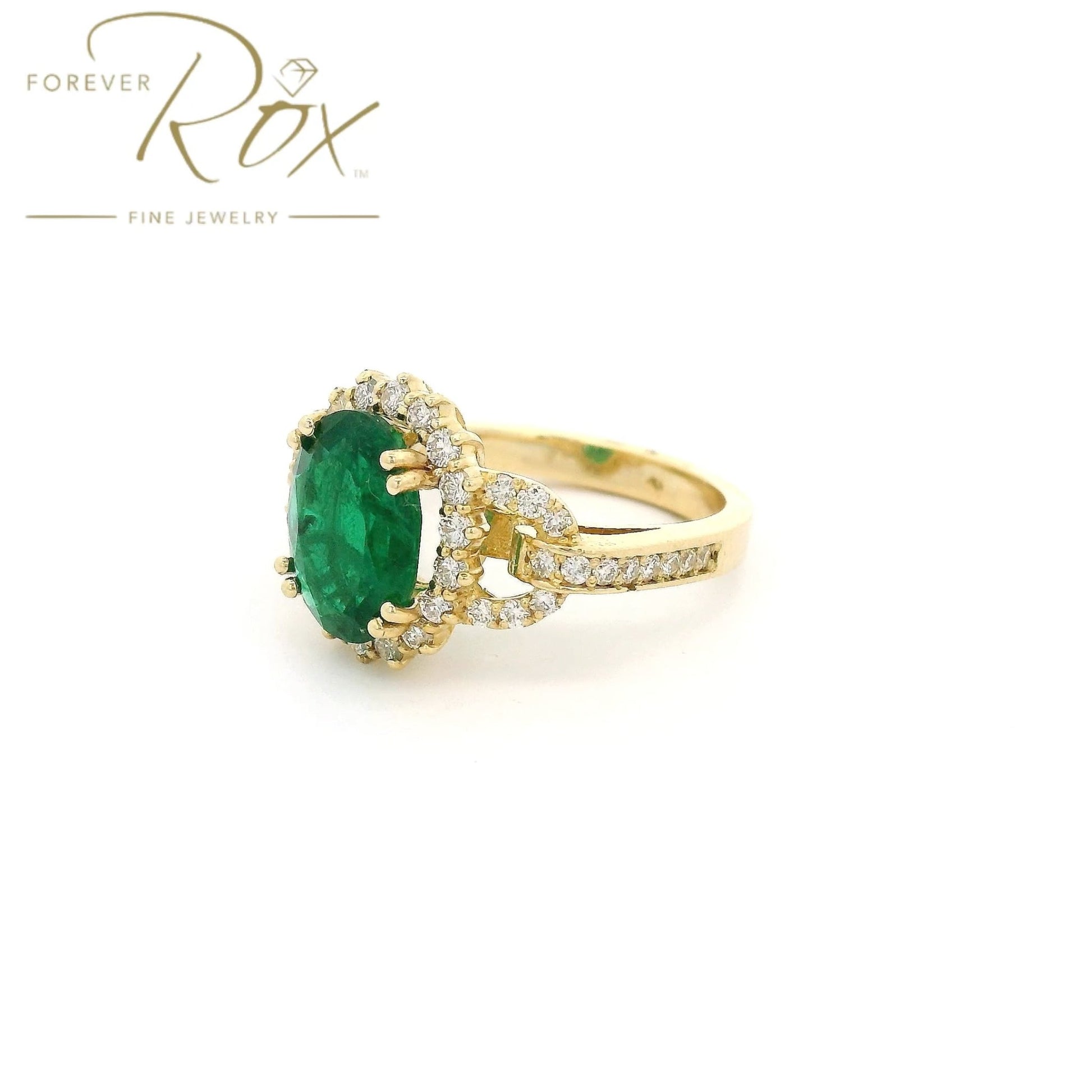 Custom Oval Cut Zambian Emerald & Diamond Ring - Forever Rox