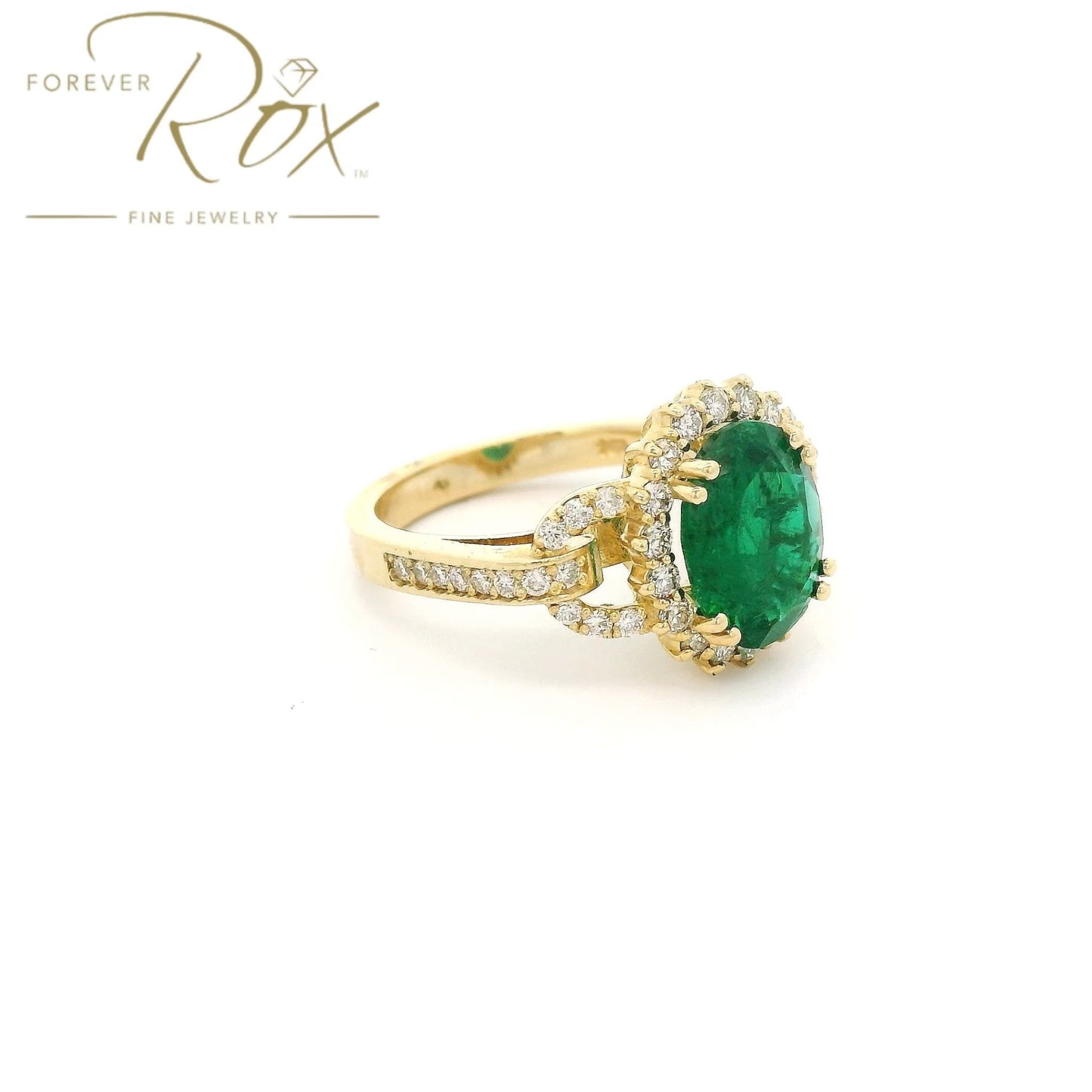 Custom Oval Cut Zambian Emerald & Diamond Ring - Forever Rox