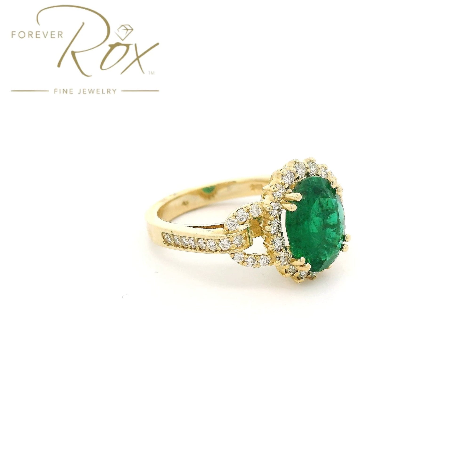 Custom Oval Cut Zambian Emerald & Diamond Ring - Forever Rox