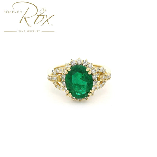 Custom Oval Cut Zambian Emerald & Diamond Ring - Forever Rox