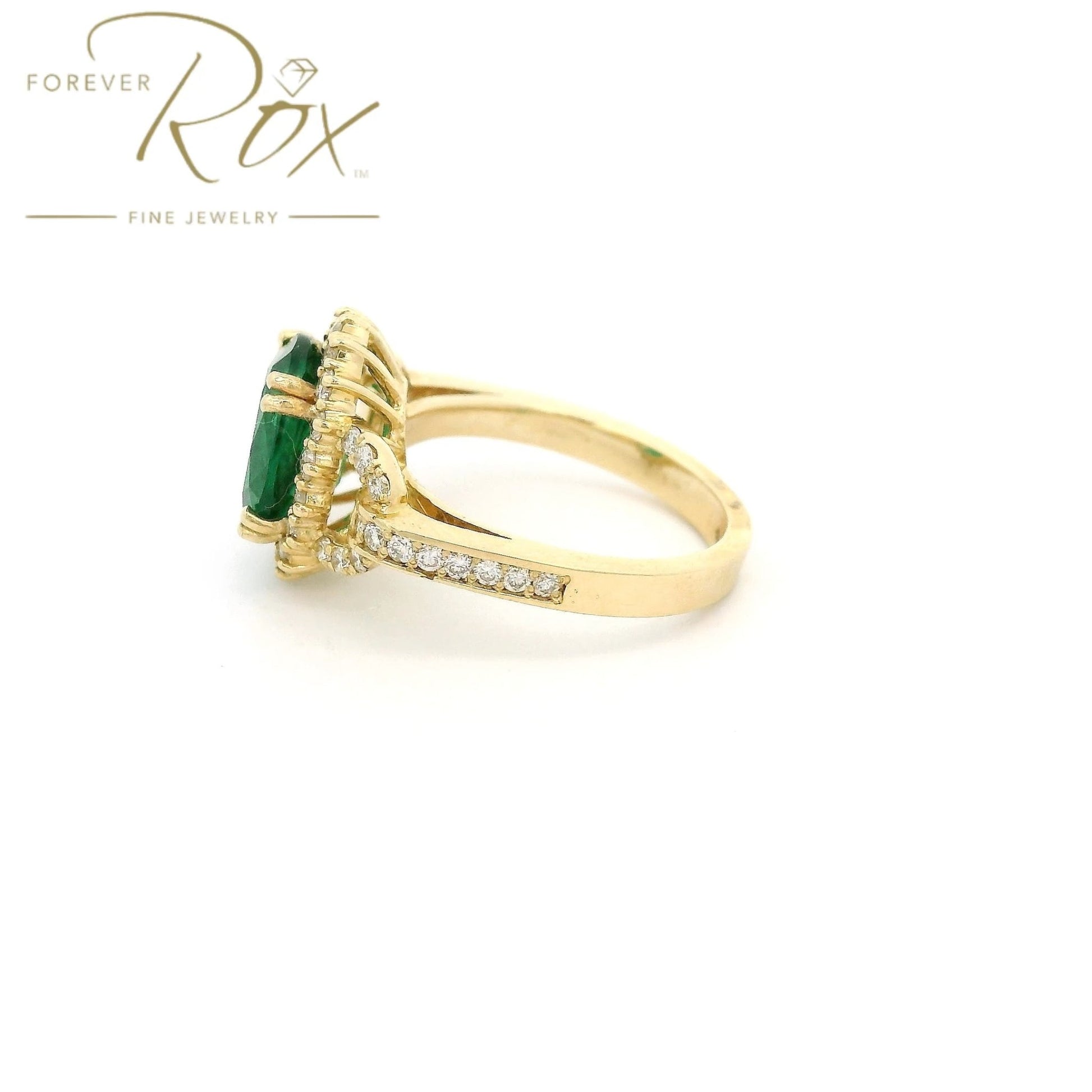 Custom Oval Cut Zambian Emerald & Diamond Ring - Forever Rox