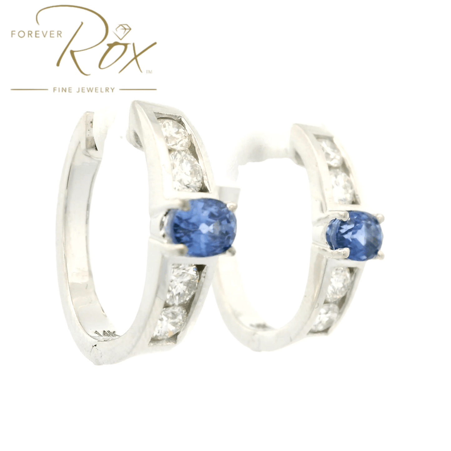 Custom Oval Sapphire & Diamond Hoops - Forever Rox