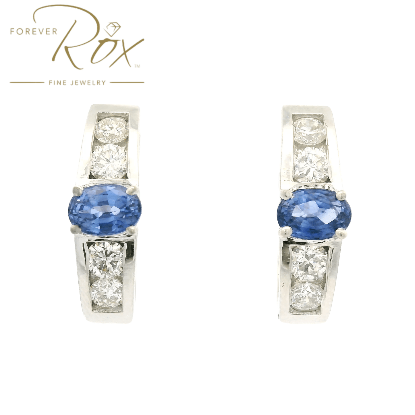 Custom Oval Sapphire & Diamond Hoops - Forever Rox
