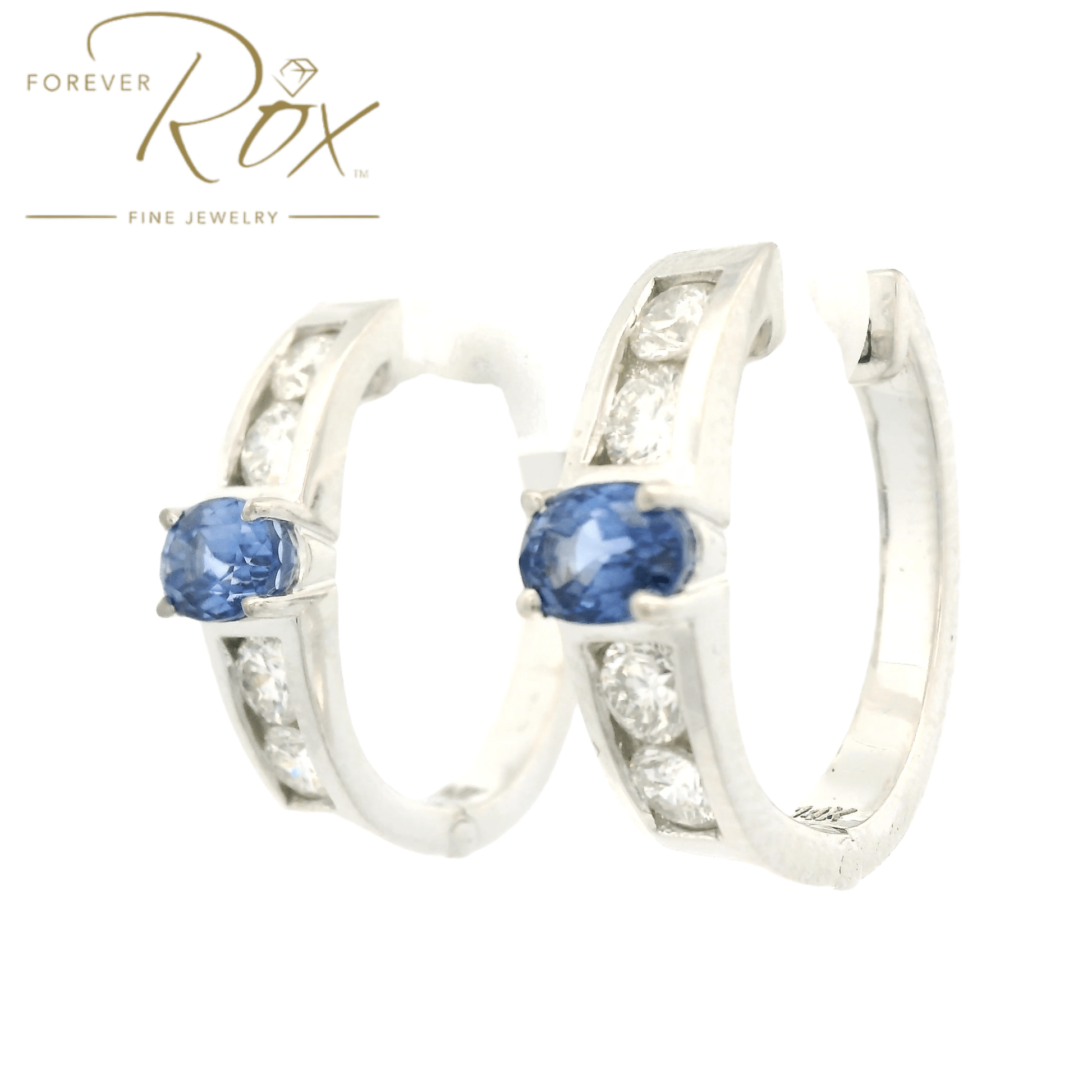 Custom Oval Sapphire & Diamond Hoops - Forever Rox
