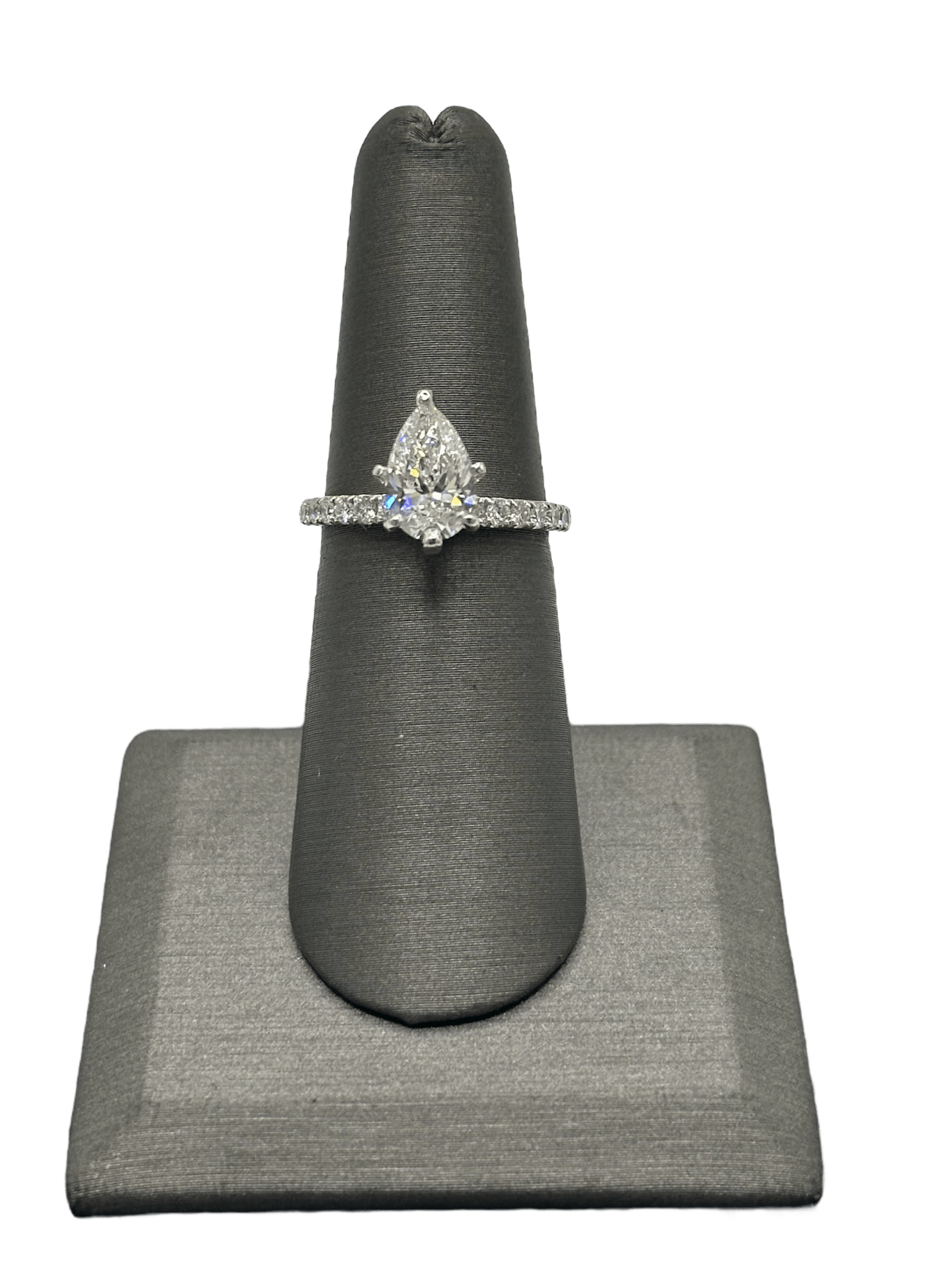 Custom Pear Cut Diamond Bridal Ring With Diamonds Down Band - Forever Rox