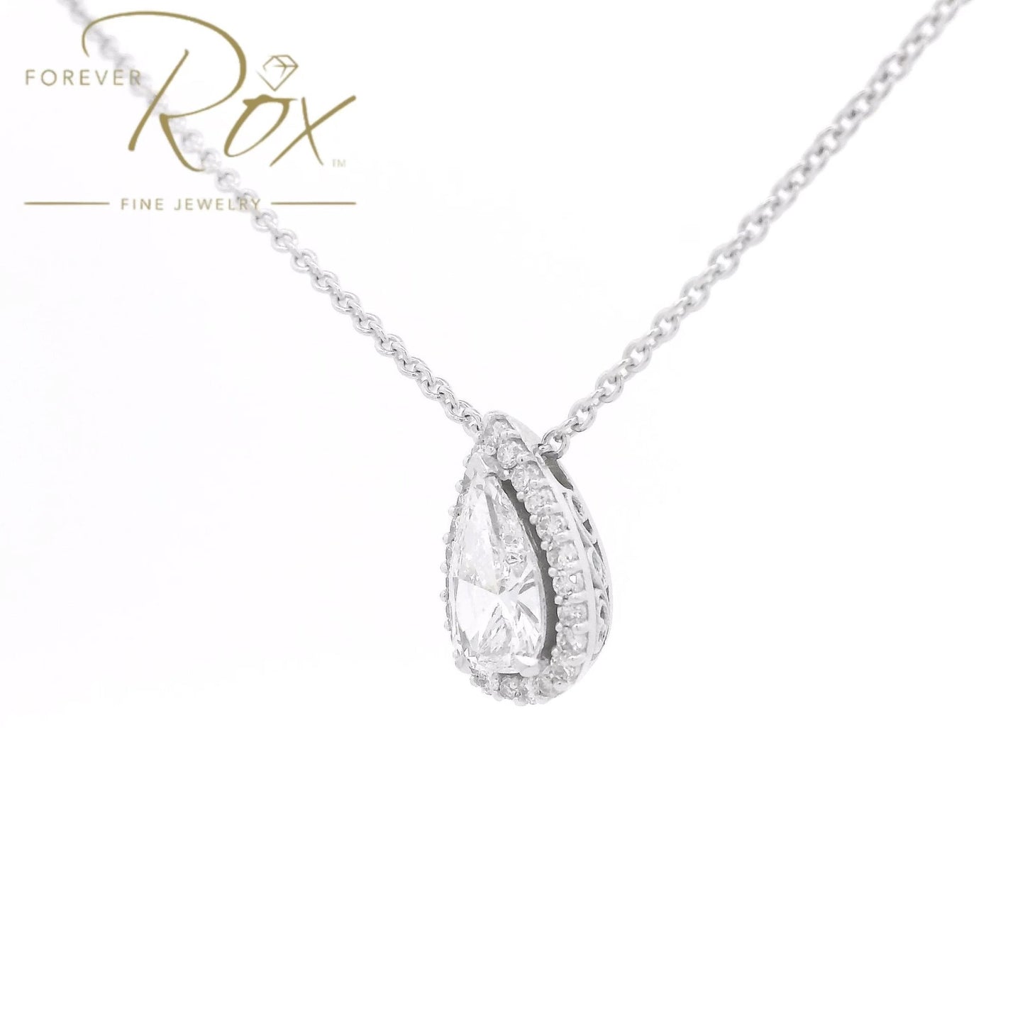 Custom Pear Cut Diamond Pendant with Diamond Halo - Forever Rox Fine Jewelry