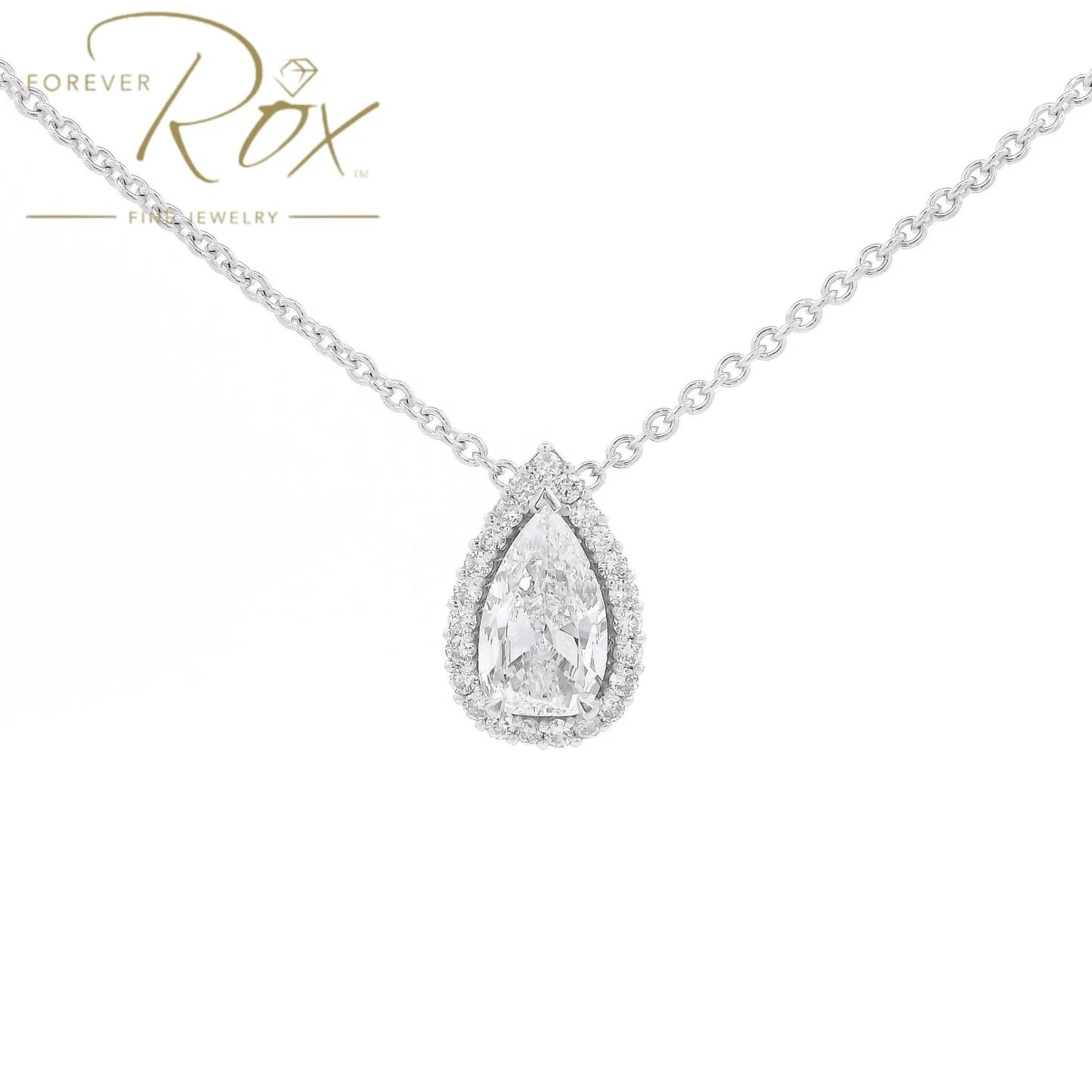 Custom Pear Cut Diamond Pendant with Diamond Halo - Forever Rox Fine Jewelry