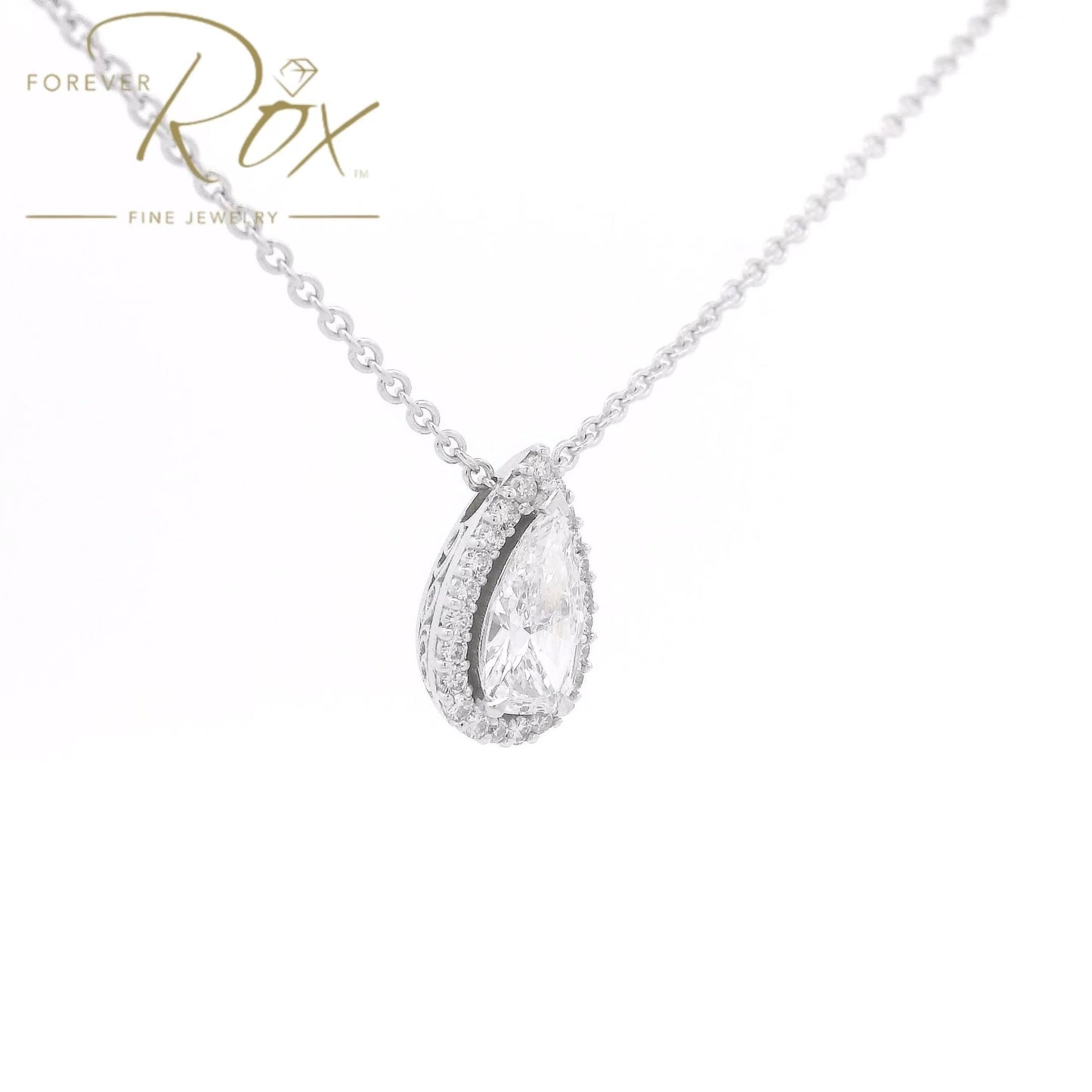 Custom Pear Cut Diamond Pendant with Diamond Halo - Forever Rox Fine Jewelry