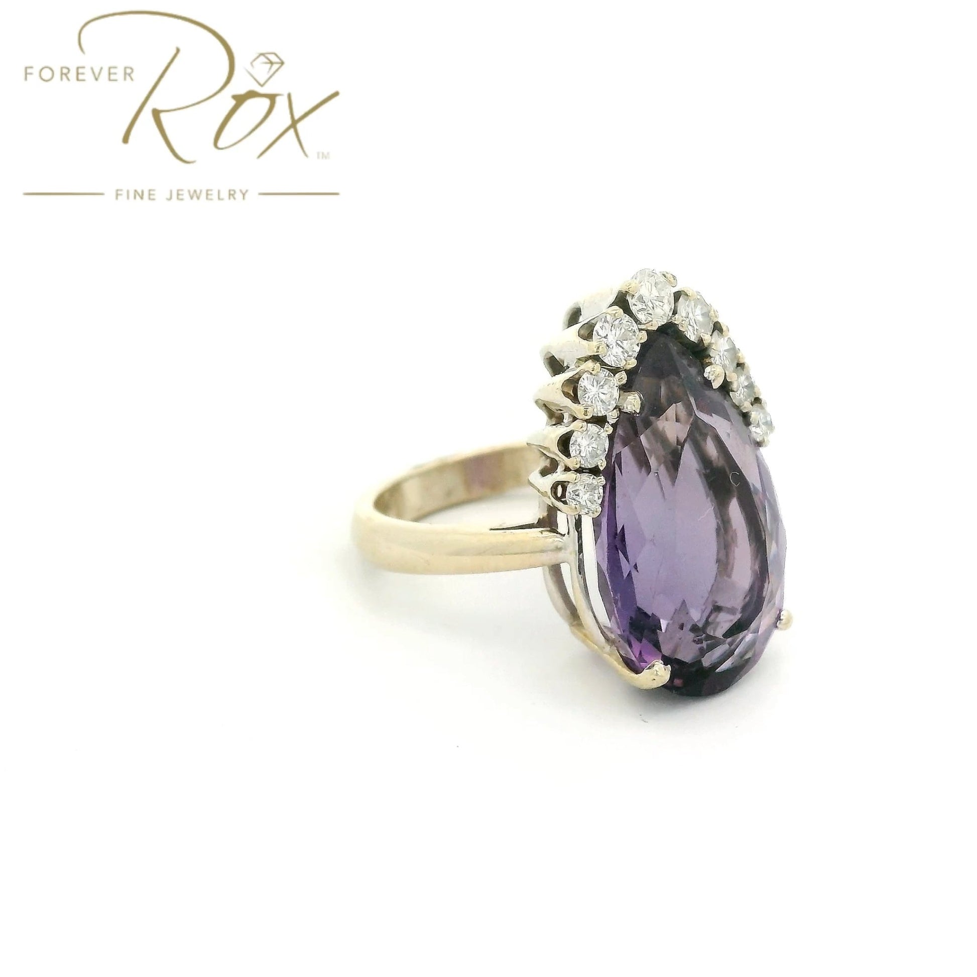 Custom Pear Shape Amethyst Ring with Diamonds - Forever Rox Fine Jewelry