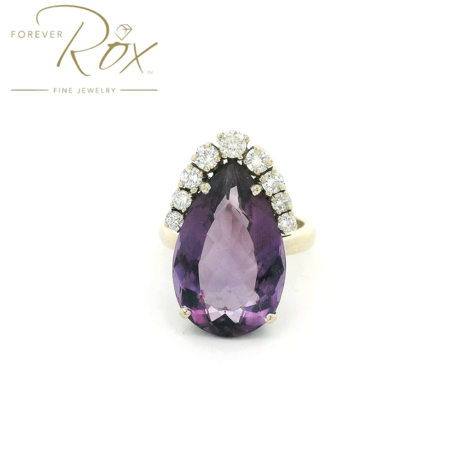 Custom Pear Shape Amethyst Ring with Diamonds - Forever Rox Fine Jewelry