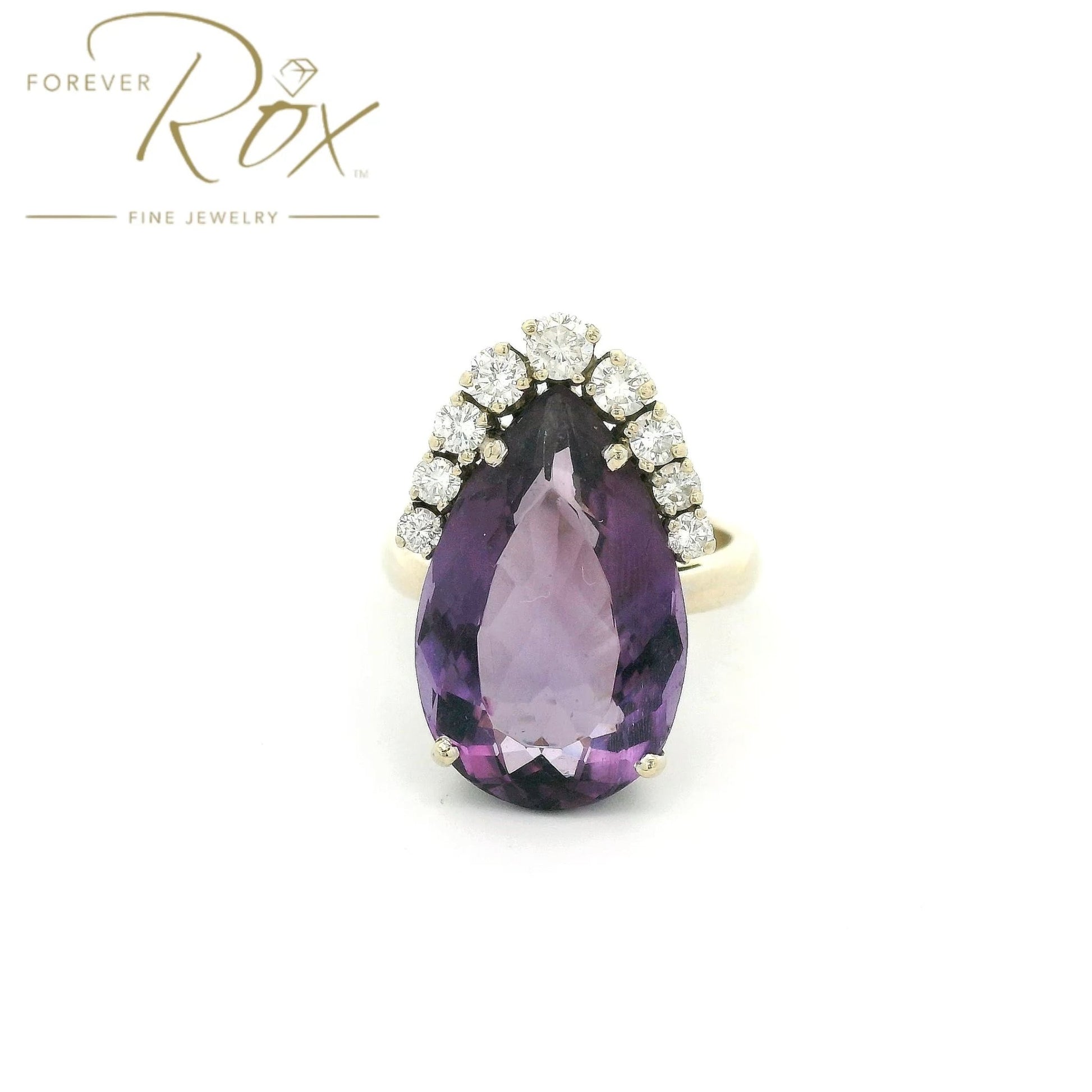 Custom Pear Shape Amethyst Ring with Diamonds - Forever Rox Fine Jewelry