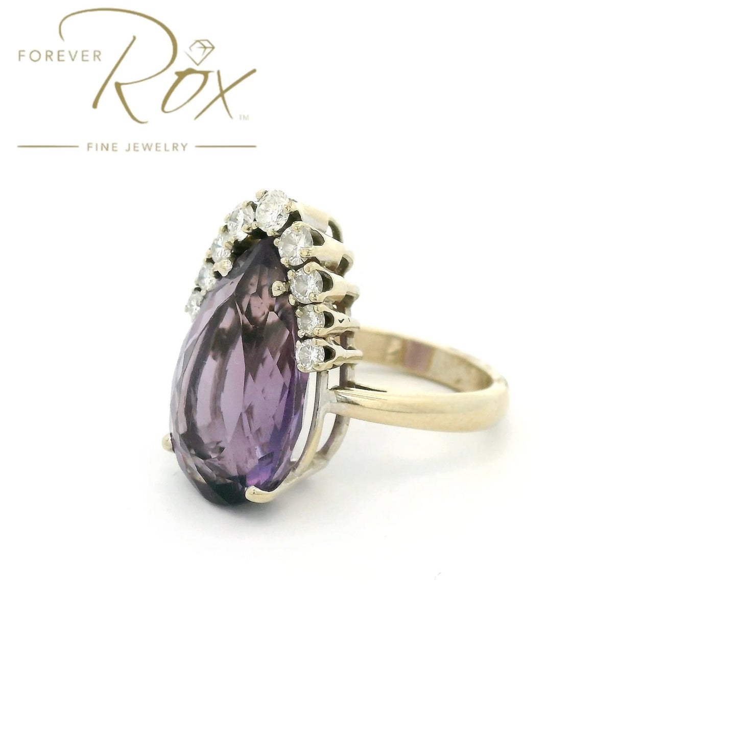 Custom Pear Shape Amethyst Ring with Diamonds - Forever Rox Fine Jewelry