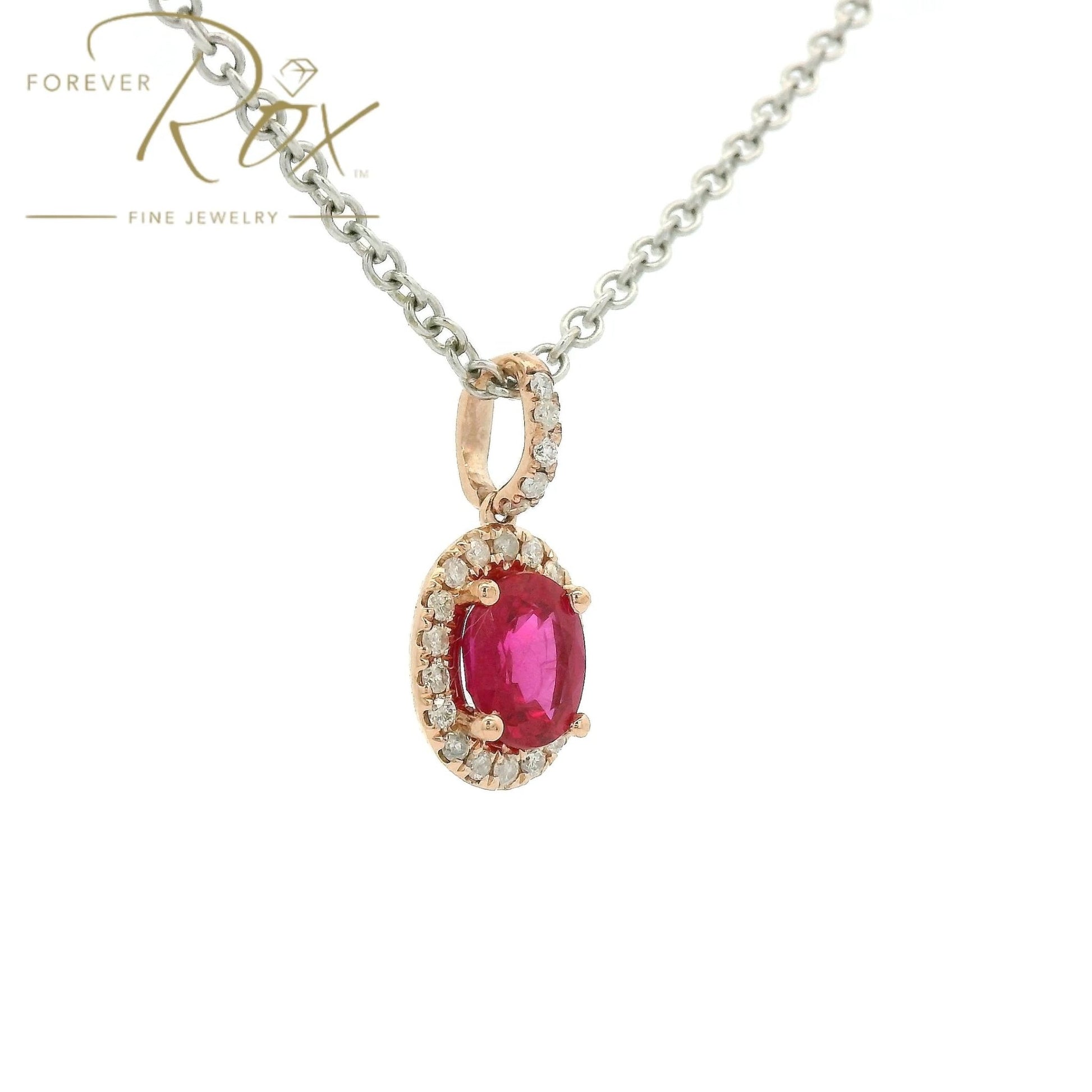 Custom Pinkish Red Ruby & Diamond Pendant - Forever Rox Fine Jewelry