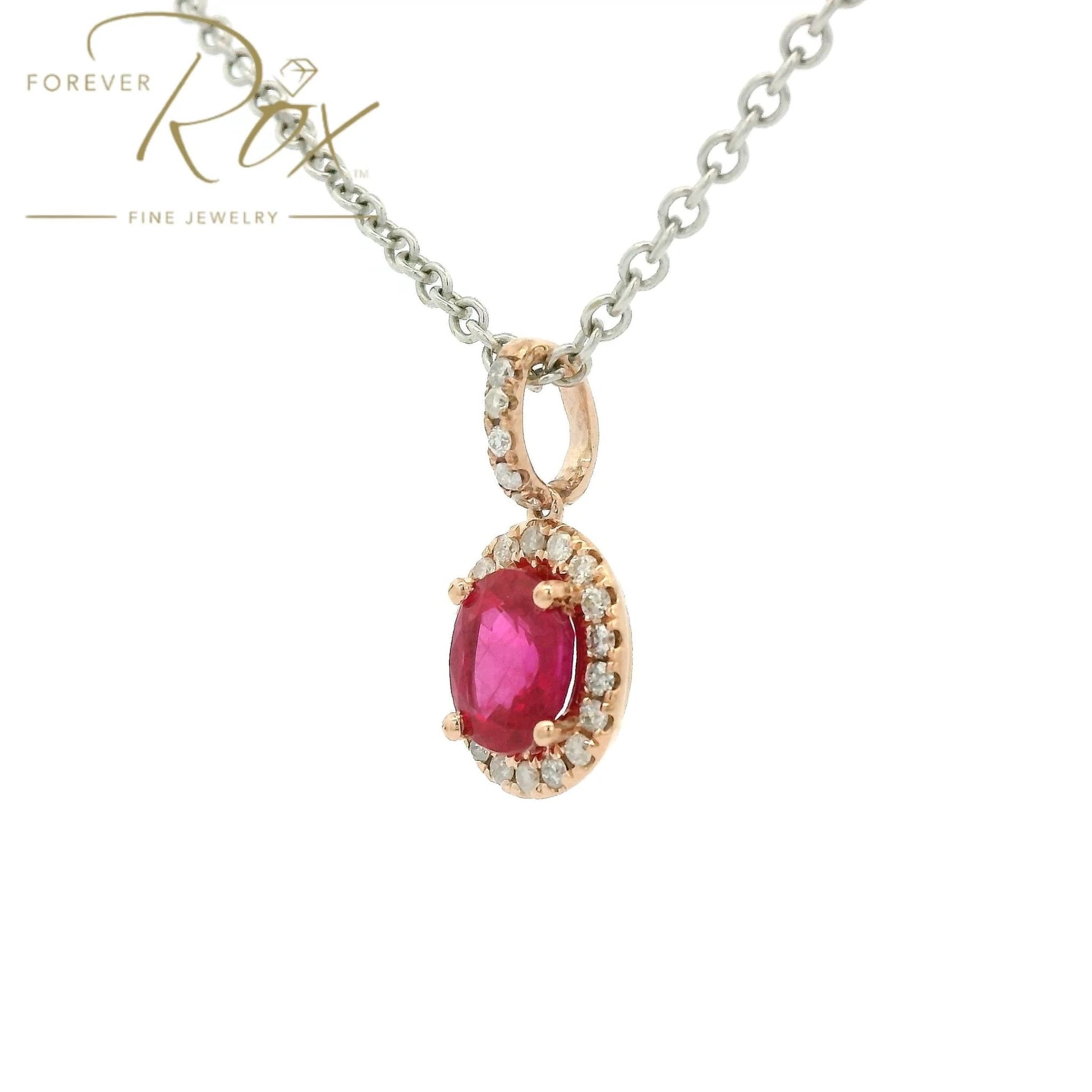 Custom Pinkish Red Ruby & Diamond Pendant - Forever Rox Fine Jewelry