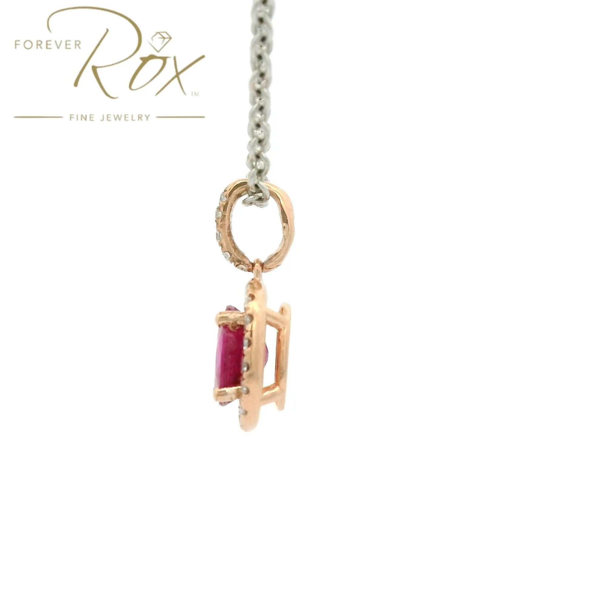 Custom Pinkish Red Ruby & Diamond Pendant - Forever Rox Fine Jewelry