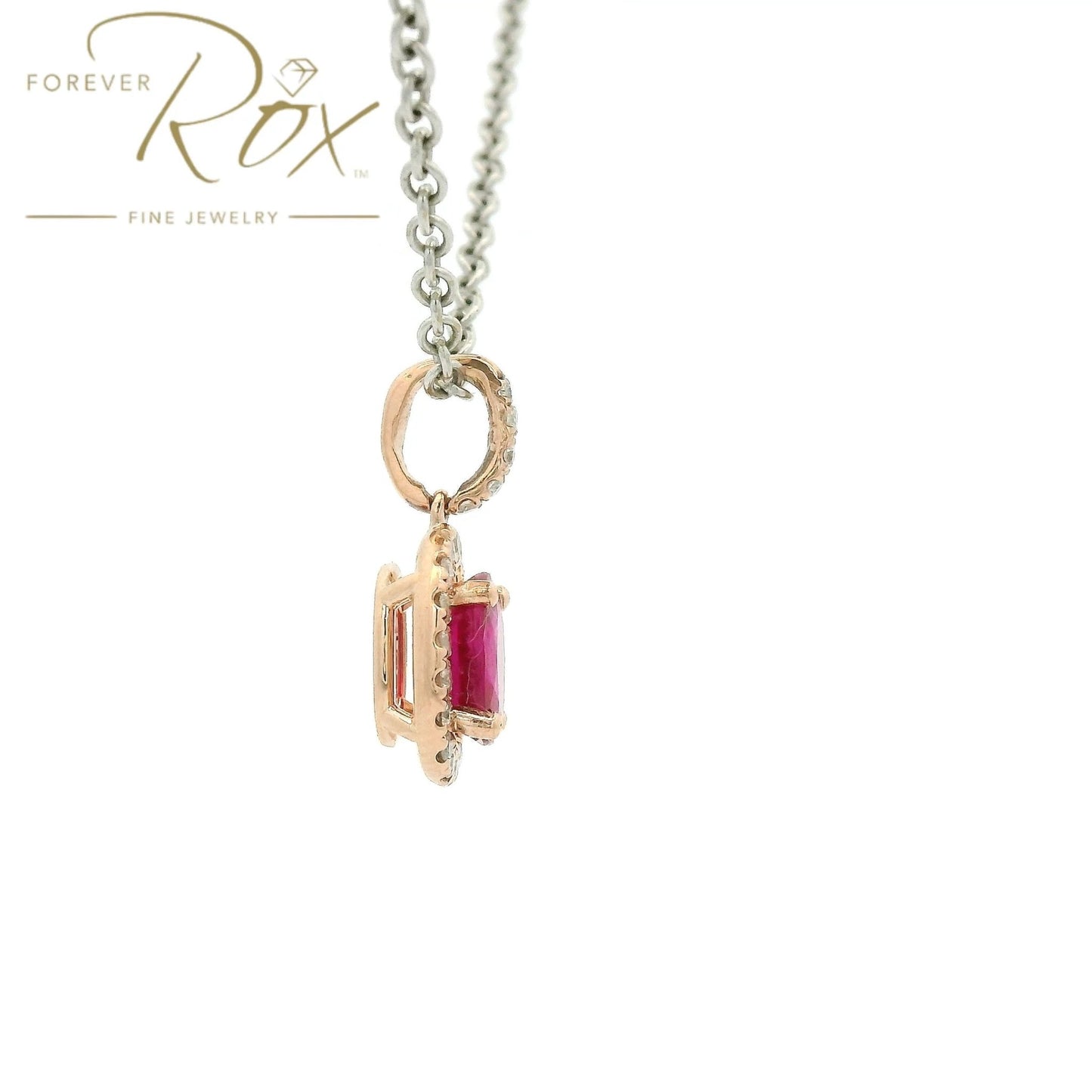 Custom Pinkish Red Ruby & Diamond Pendant - Forever Rox Fine Jewelry