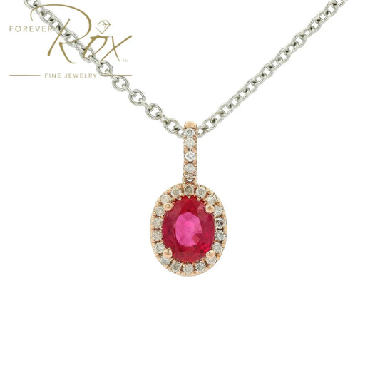 Custom Pinkish Red Ruby & Diamond Pendant - Forever Rox Fine Jewelry