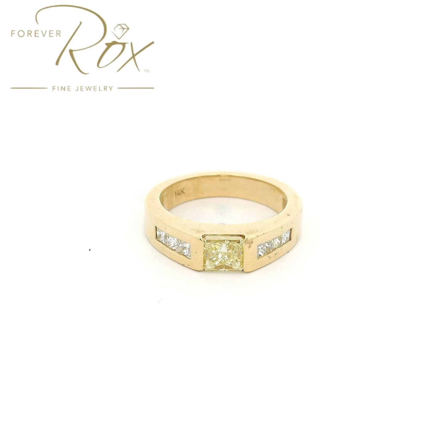 Custom Princess Cut Fancy Yellow Diamond Bridal Ring with Channel Set Princess Cut Diamonds - Forever Rox Fine Jewelry
