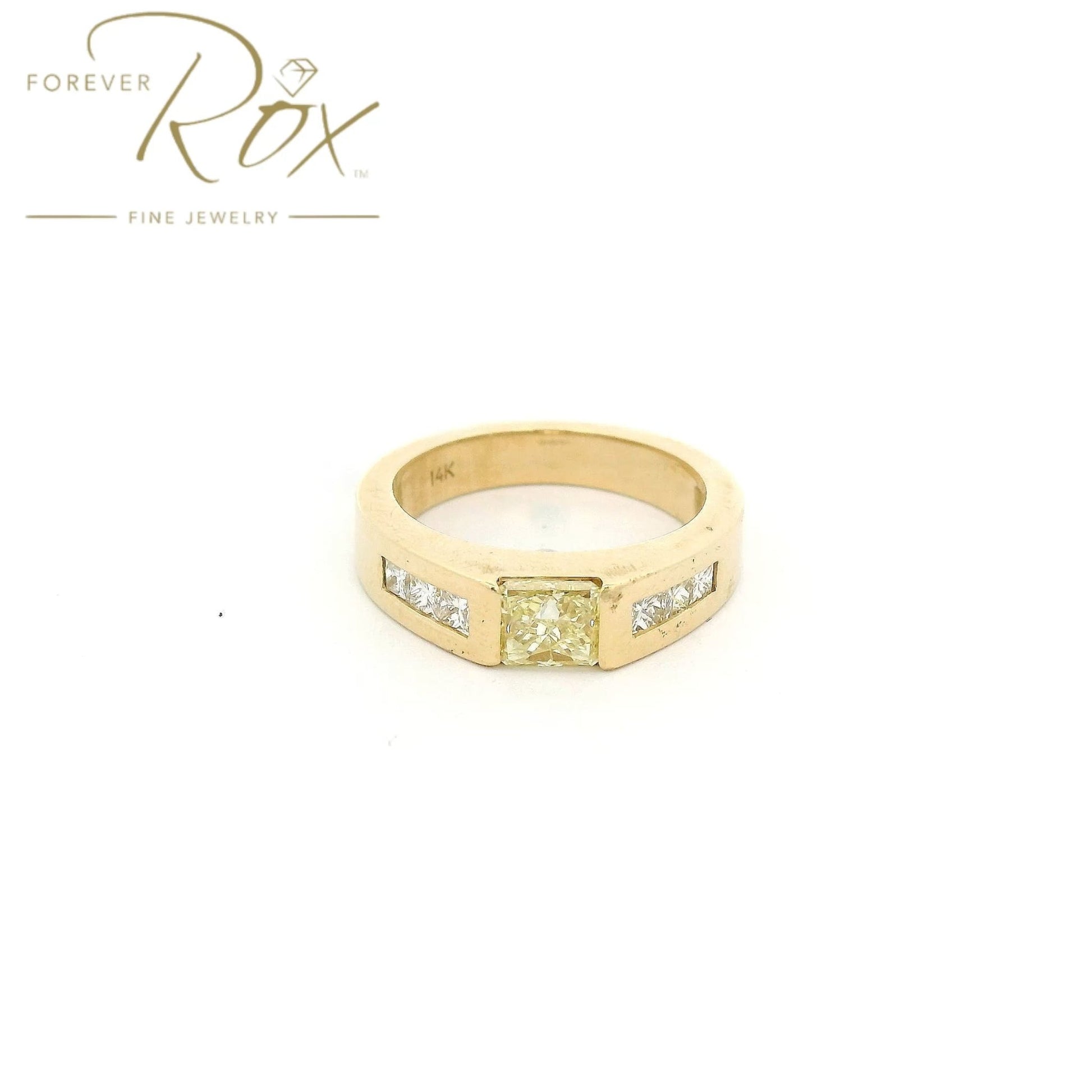 Custom Princess Cut Fancy Yellow Diamond Bridal Ring with Channel Set Princess Cut Diamonds - Forever Rox Fine Jewelry