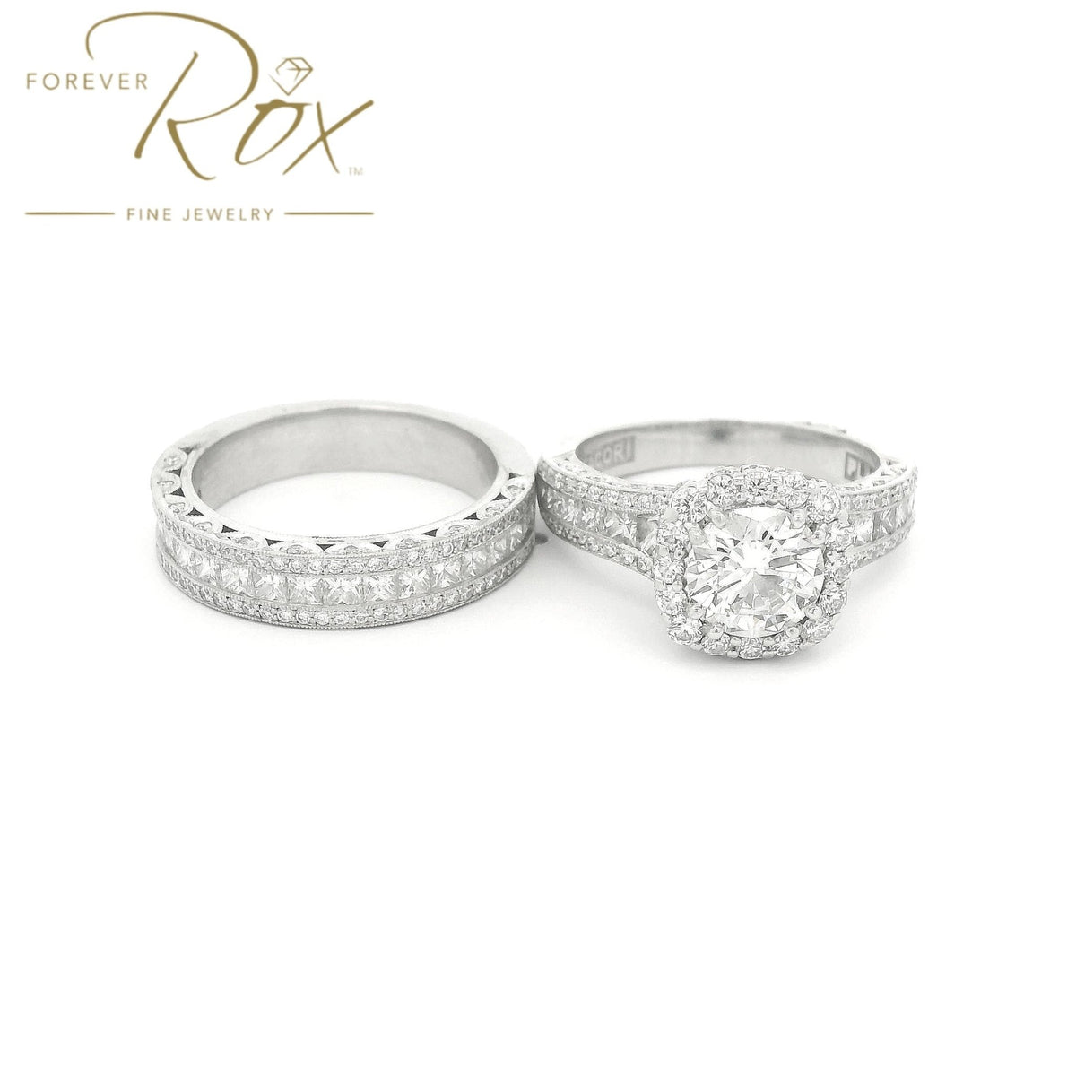 Custom Princess & Round Cut Filigree Diamond Band to Match Ring - Forever Rox Fine Jewelry
