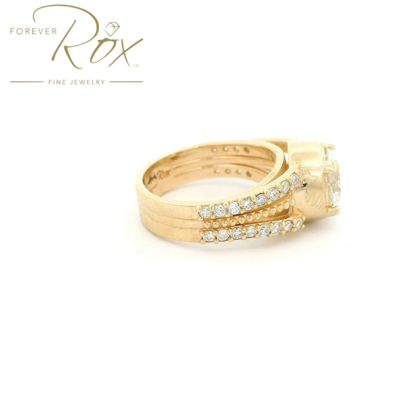Custom Round Brilliant Cut Diamond Bridal Rang with Three Split Shank and Milgrain Design - Forever Rox Fine Jewelry